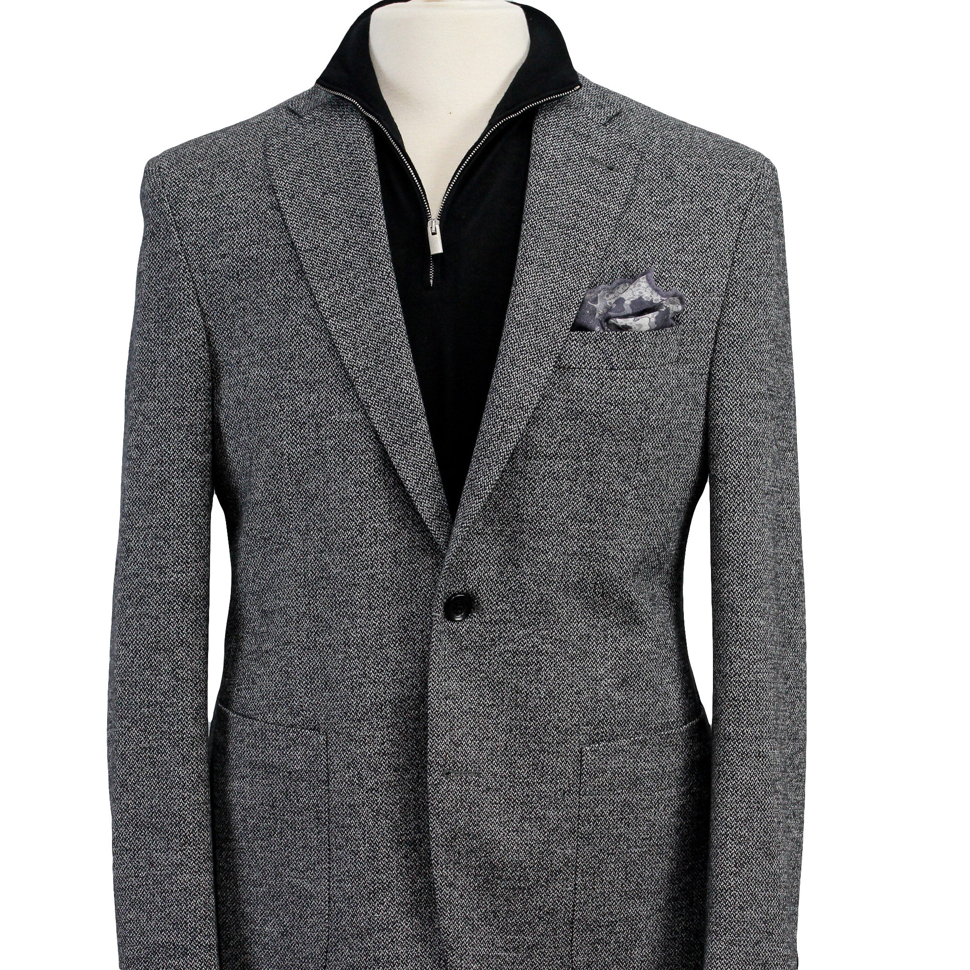 Gray Herringbone Hampton Contemporary Fit Cotton-Wool Knit Jacket - Jack Victor - Boutique Jacques Last Call