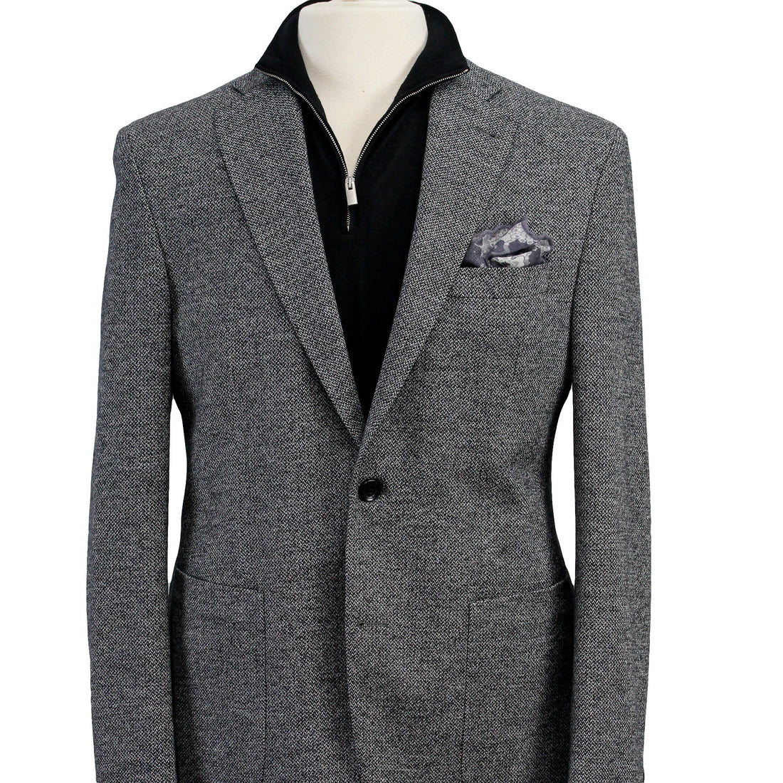 Gray Herringbone Hampton Contemporary Fit Cotton-Wool Knit Jacket - Jack Victor - Boutique Jacques Last Call