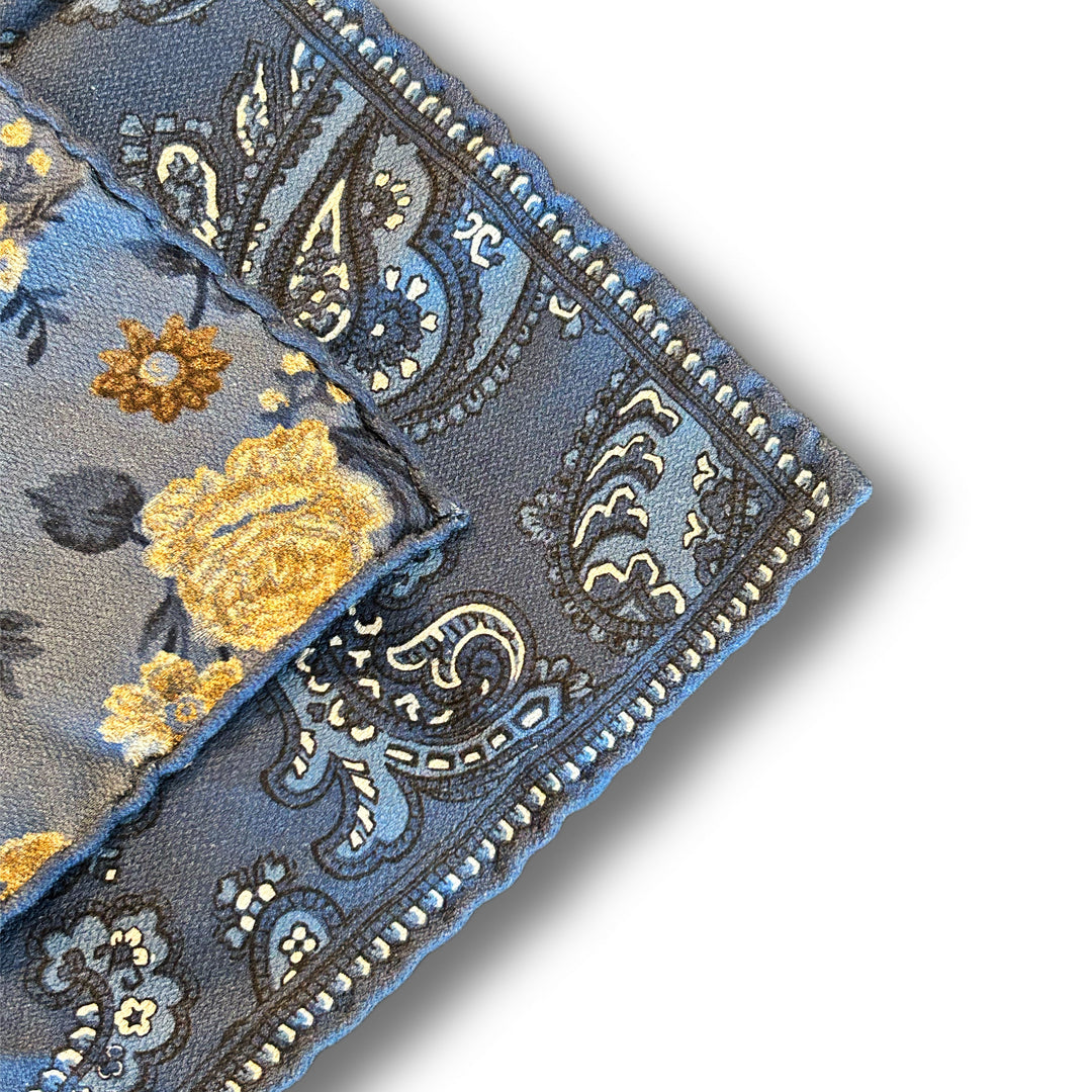 Mid Blue Paisley Silk Reversible Pocket Square - Paolo Albizzati
