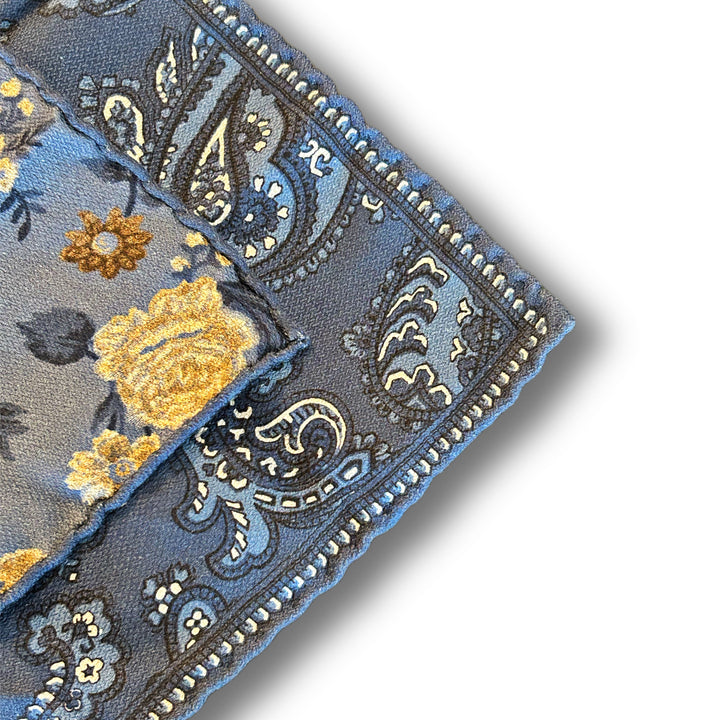 Mid Blue Paisley Silk Reversible Pocket Square - Paolo Albizzati
