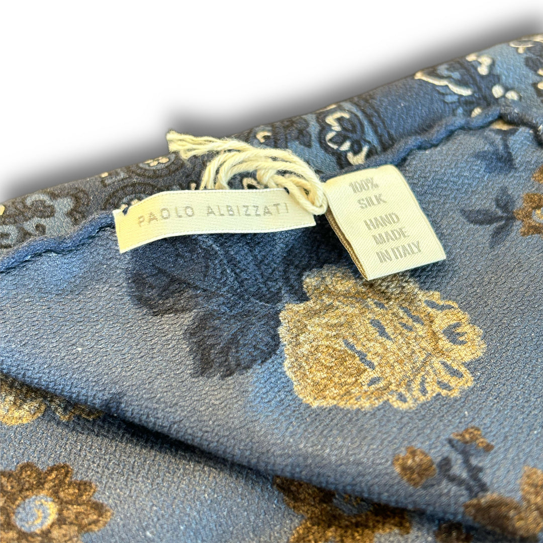 Mid Blue Paisley Silk Reversible Pocket Square - Paolo Albizzati