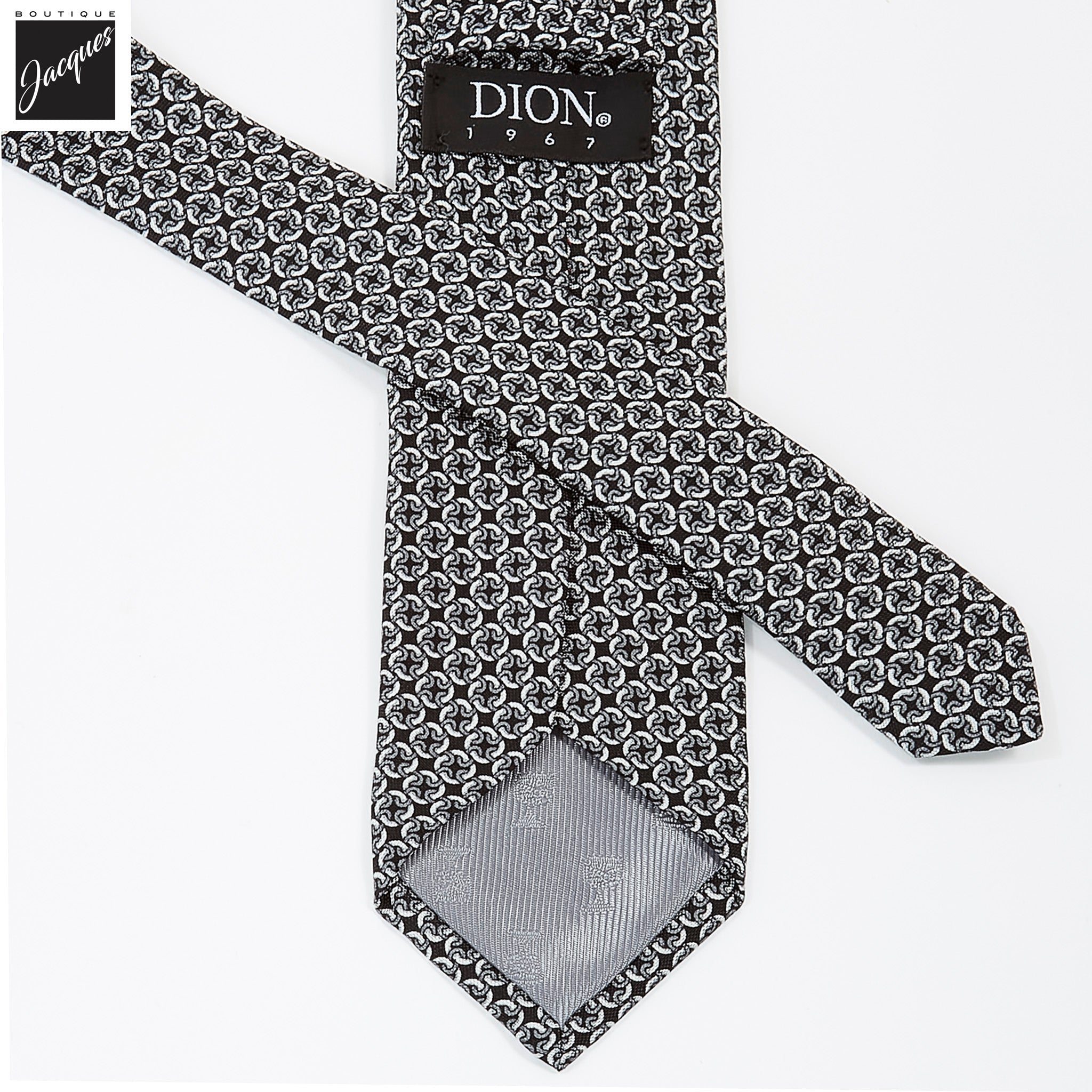Black & Gray Chain Motif Printed Panama Silk Tie - DION - Boutique Jacques International