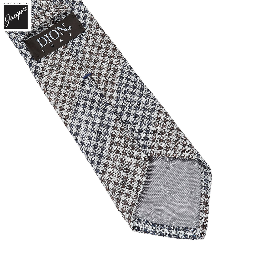 Navy & Brown Two-Toned Houndstooth Silk-Linen Tie - DION - Boutique Jacques International