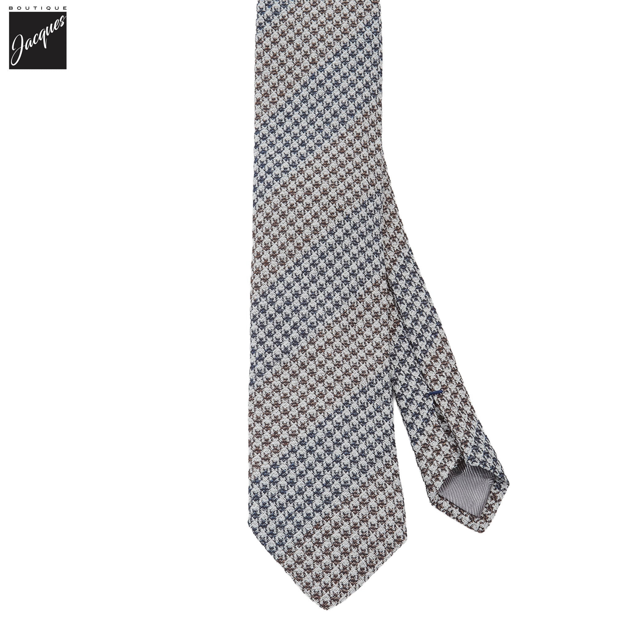 Navy & Brown Two-Toned Houndstooth Silk-Linen Tie - DION - Boutique Jacques International