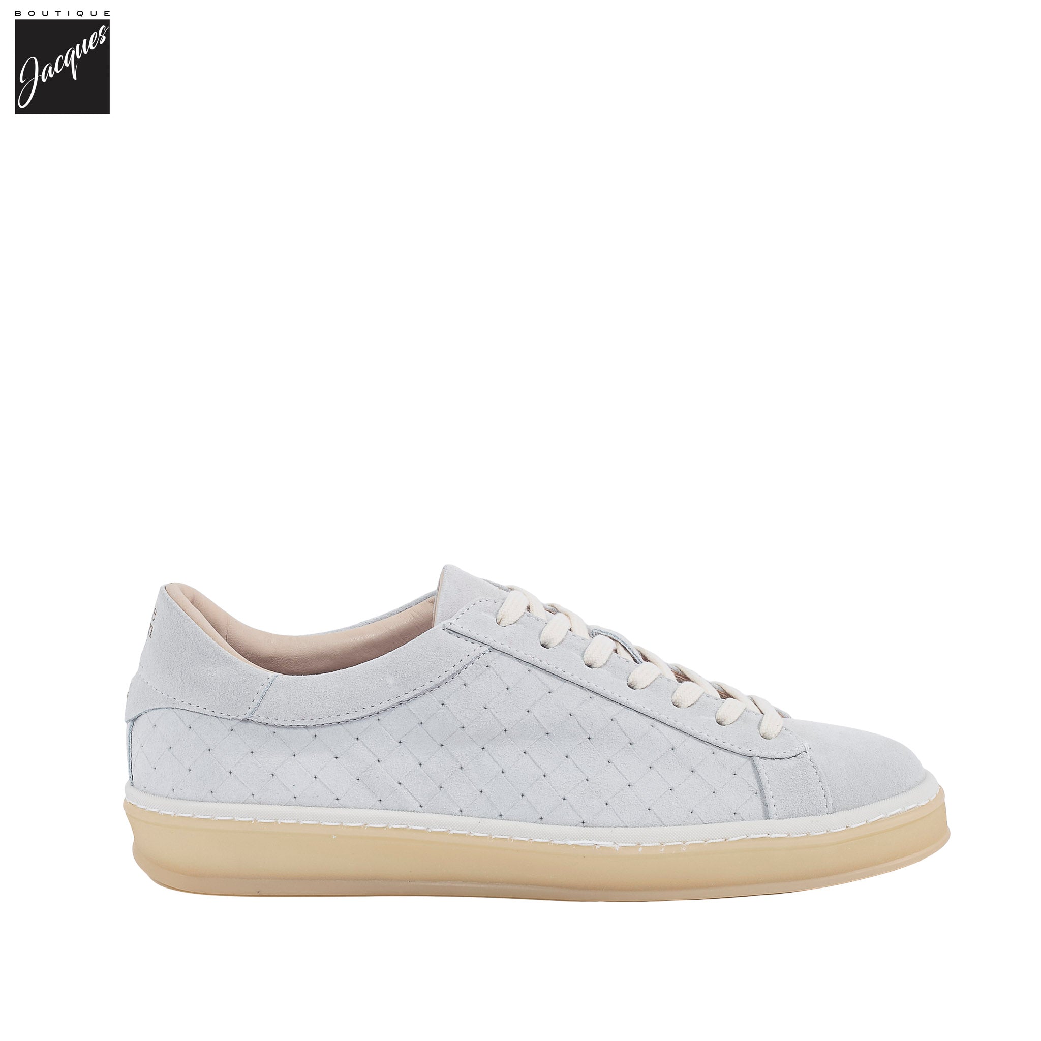 Platinum Gray Suede Leather Woven-Effect Sneaker - Eleventy - Boutique Jacques International