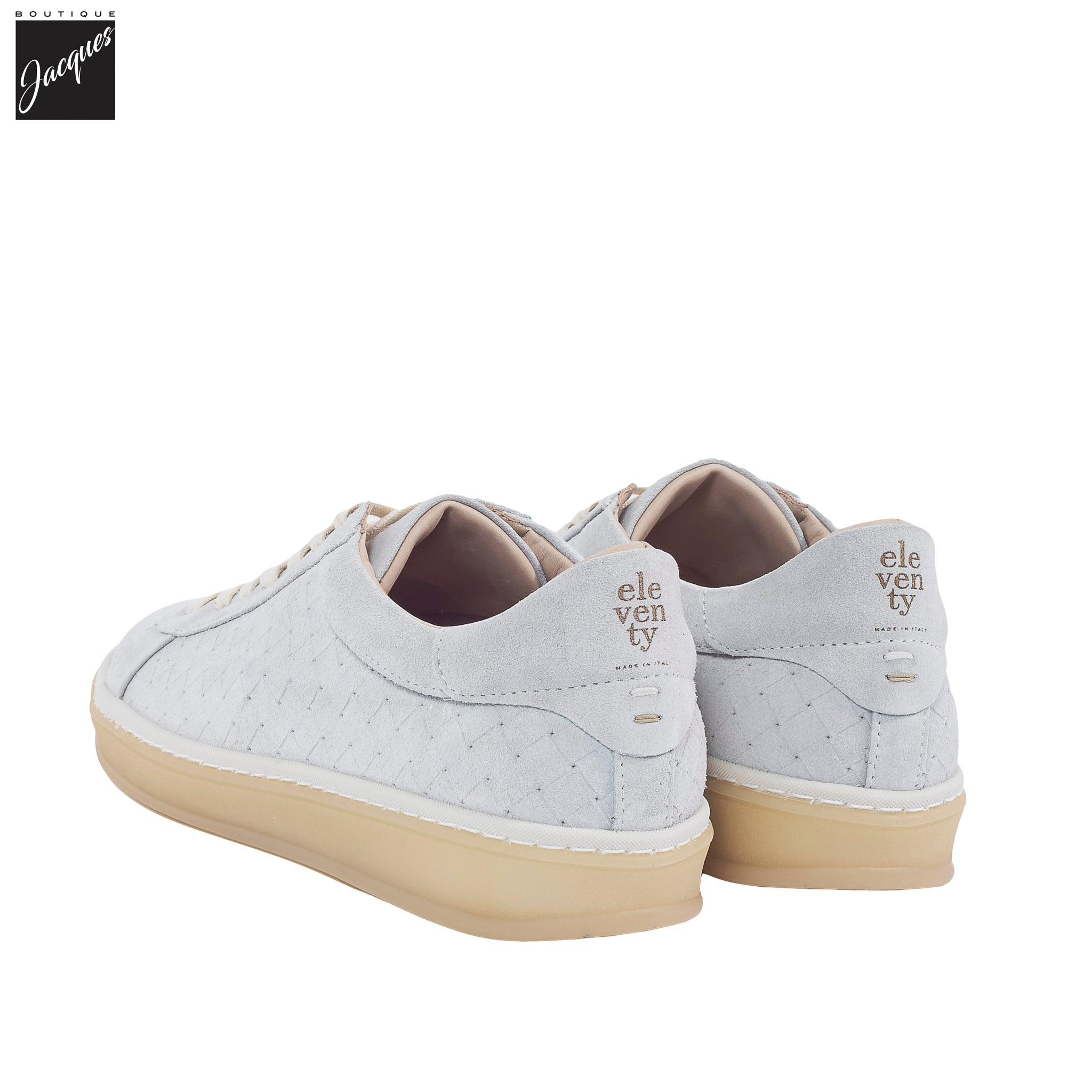 Platinum Gray Suede Leather Woven-Effect Sneaker - Eleventy - Boutique Jacques International