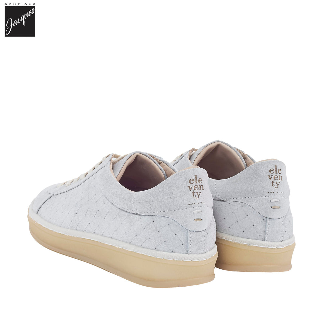 Platinum Gray Suede Leather Woven-Effect Sneaker - Eleventy - Boutique Jacques International