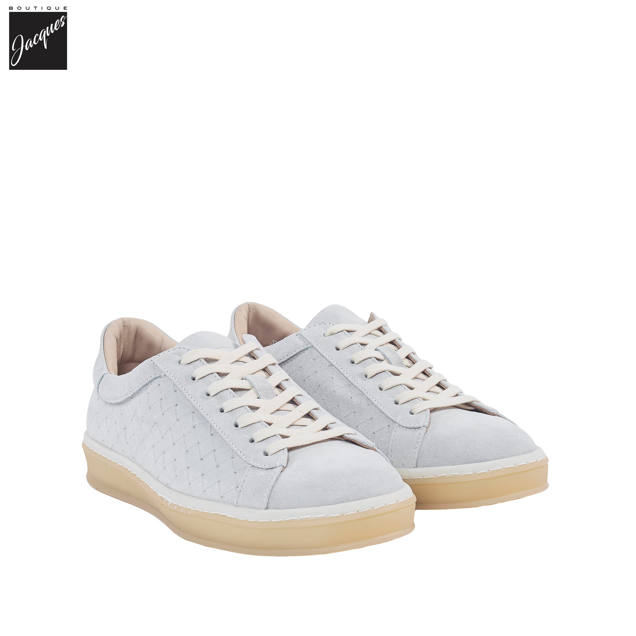 Platinum Gray Suede Leather Woven-Effect Sneaker - Eleventy - Boutique Jacques International