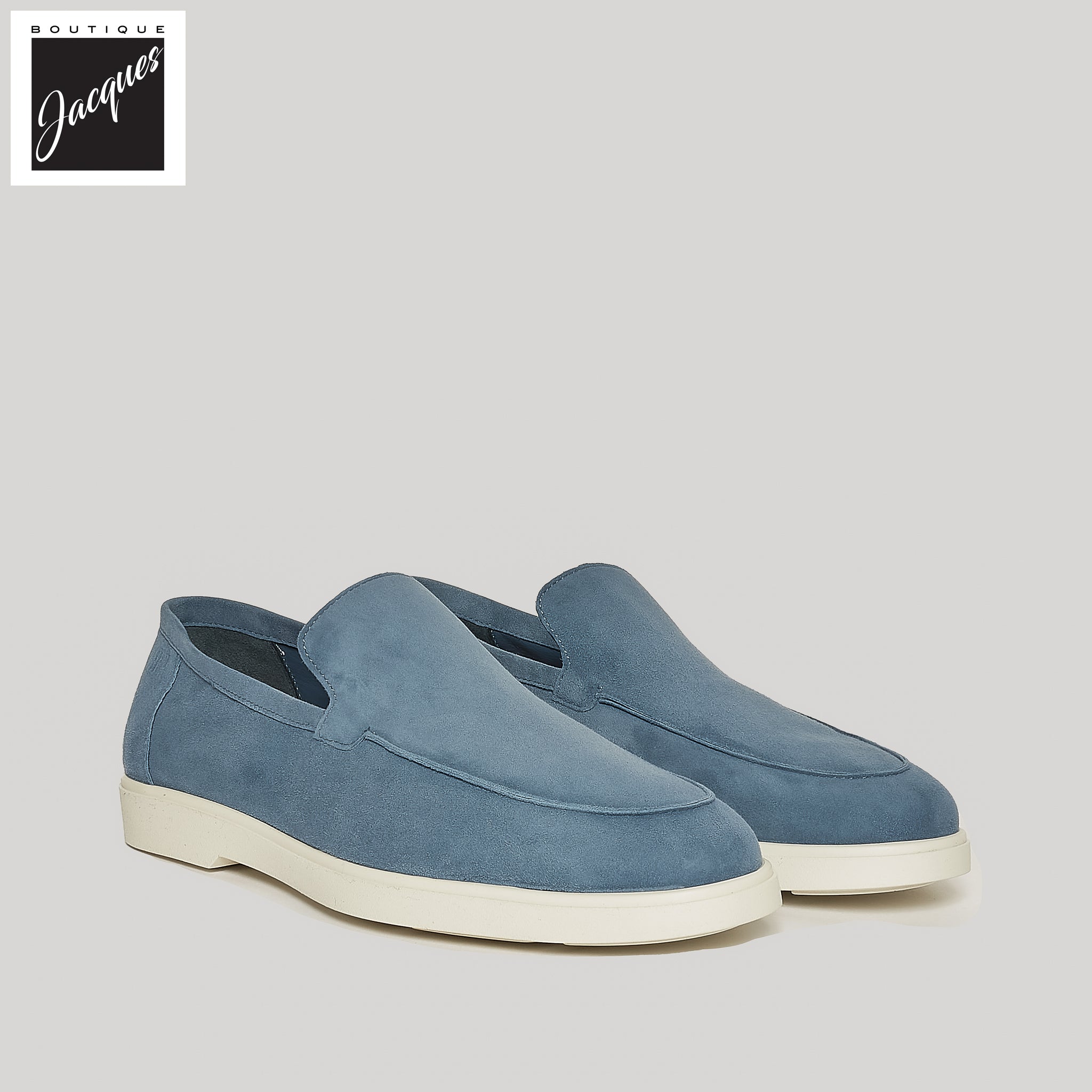 Avio Blue Deer-Skin Suede Unlined Loafers - Fabiano Ricci - Boutique Jacques Last Call
