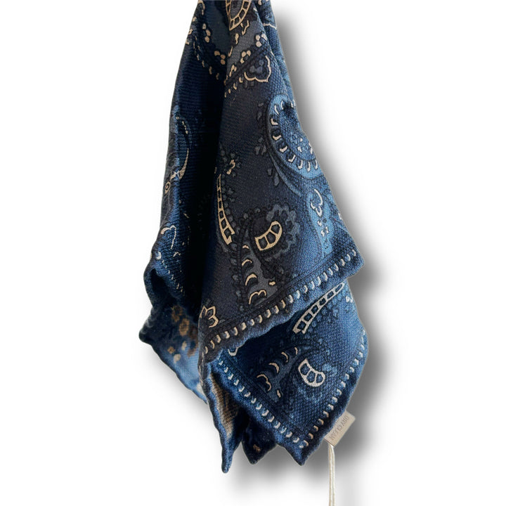 Mid Blue Paisley Silk Reversible Pocket Square - Paolo Albizzati