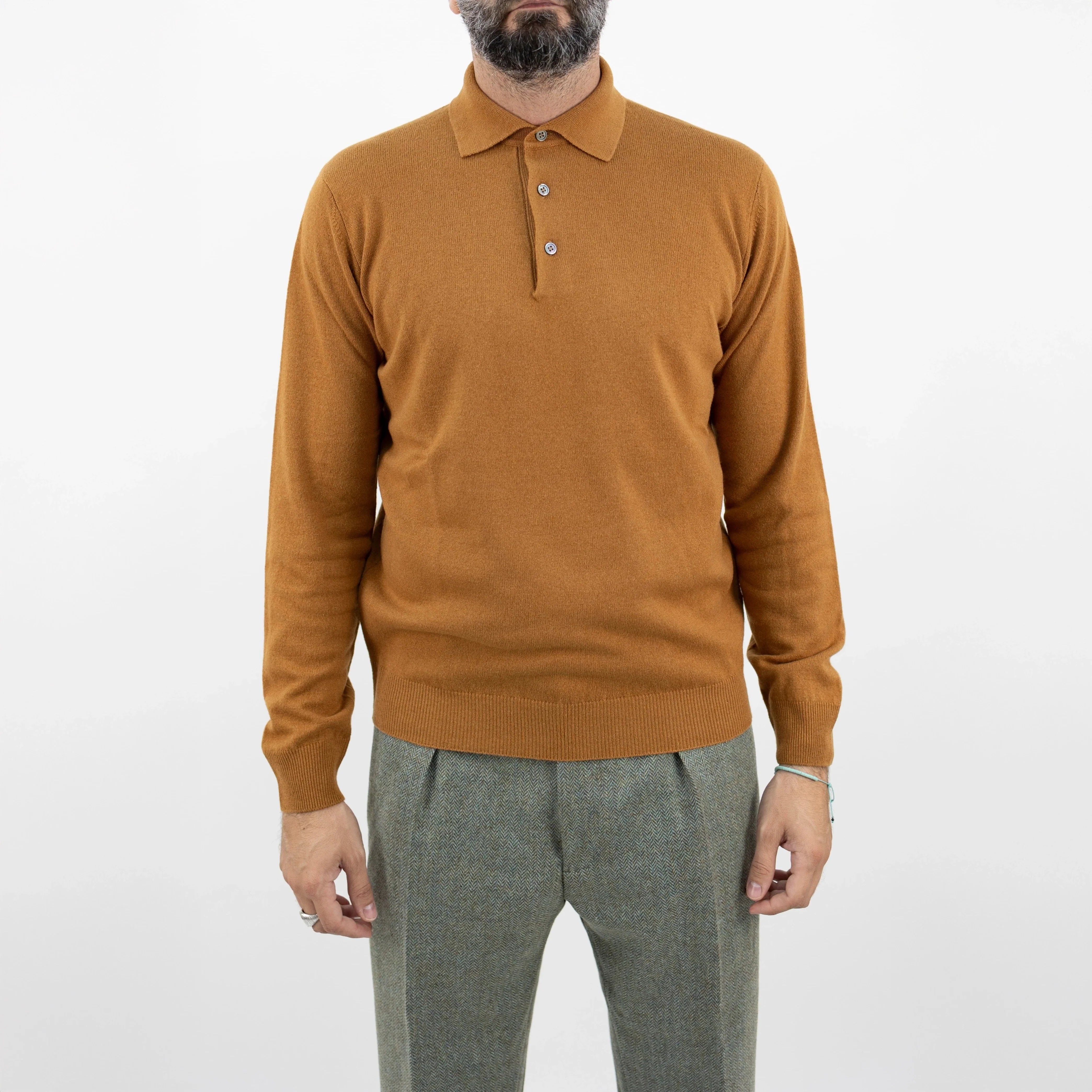 Caramel Brown Royal Merino Wool Polo Shirt - FILIPPO DE LAURENTIIS - Boutique Jacques Last Call