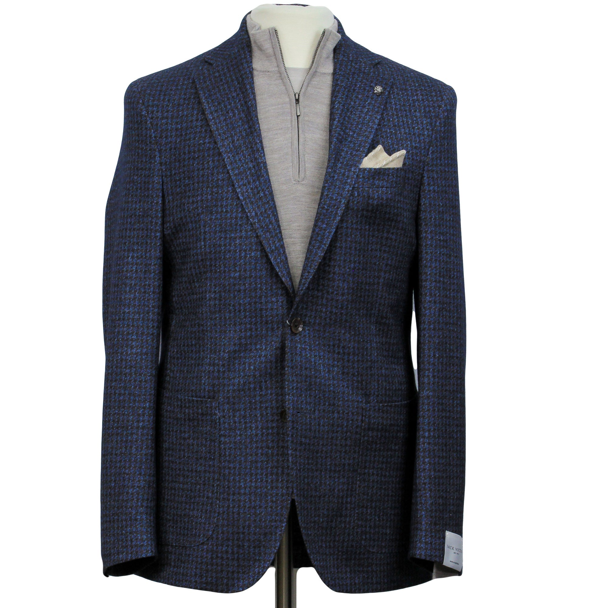 Blue/Brown Houndstooth Silk-Cashmere Hartford Contemporary Sport Jacket - Jack Victor - Boutique Jacques Last Call
