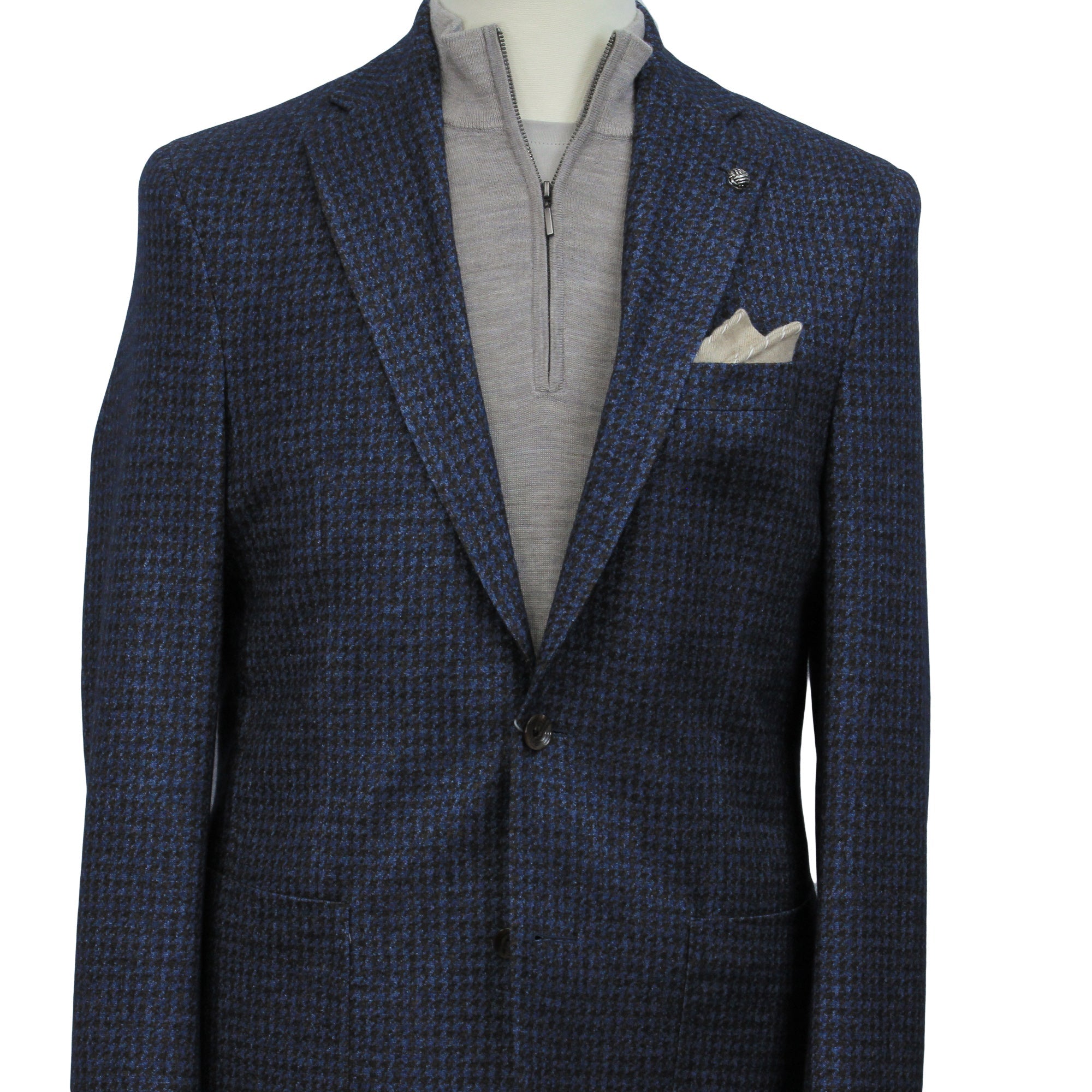 Blue/Brown Houndstooth Silk-Cashmere Hartford Contemporary Sport Jacket - Jack Victor - Boutique Jacques Last Call