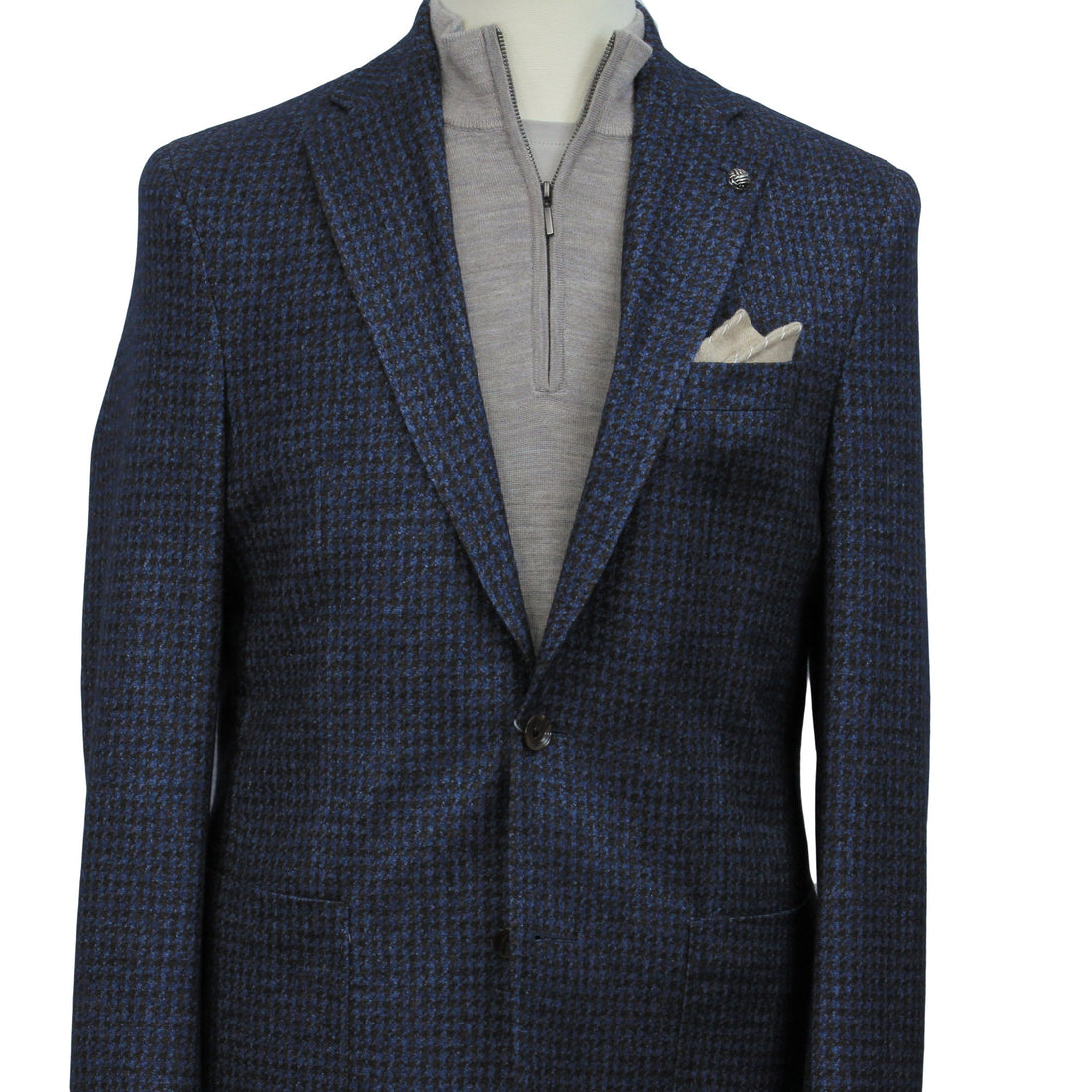 Blue/Brown Houndstooth Silk-Cashmere Hartford Contemporary Sport Jacket - Jack Victor - Boutique Jacques Last Call