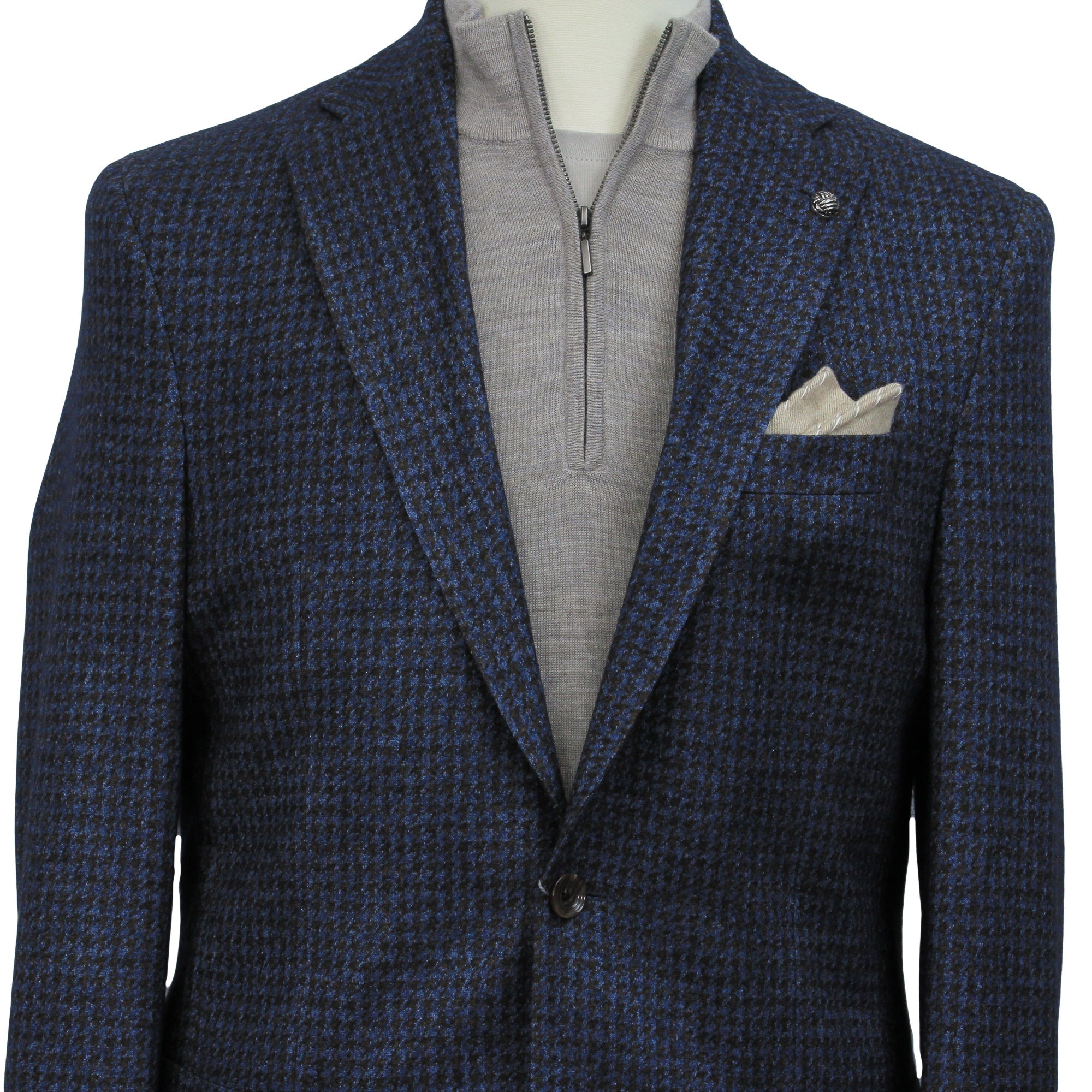 Blue/Brown Houndstooth Silk-Cashmere Hartford Contemporary Sport Jacket - Jack Victor - Boutique Jacques Last Call