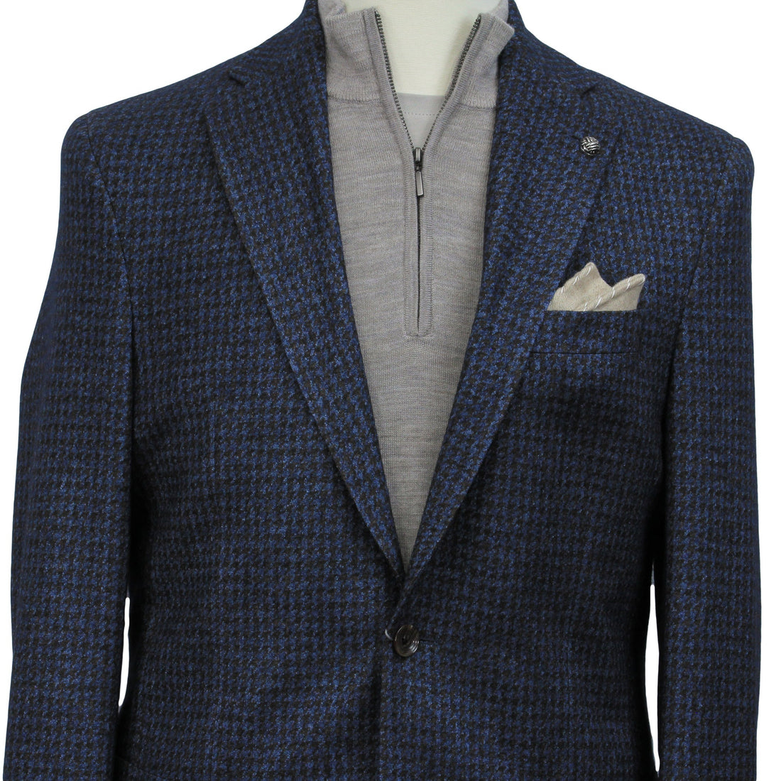 Blue/Brown Houndstooth Silk-Cashmere Hartford Contemporary Sport Jacket - Jack Victor - Boutique Jacques Last Call