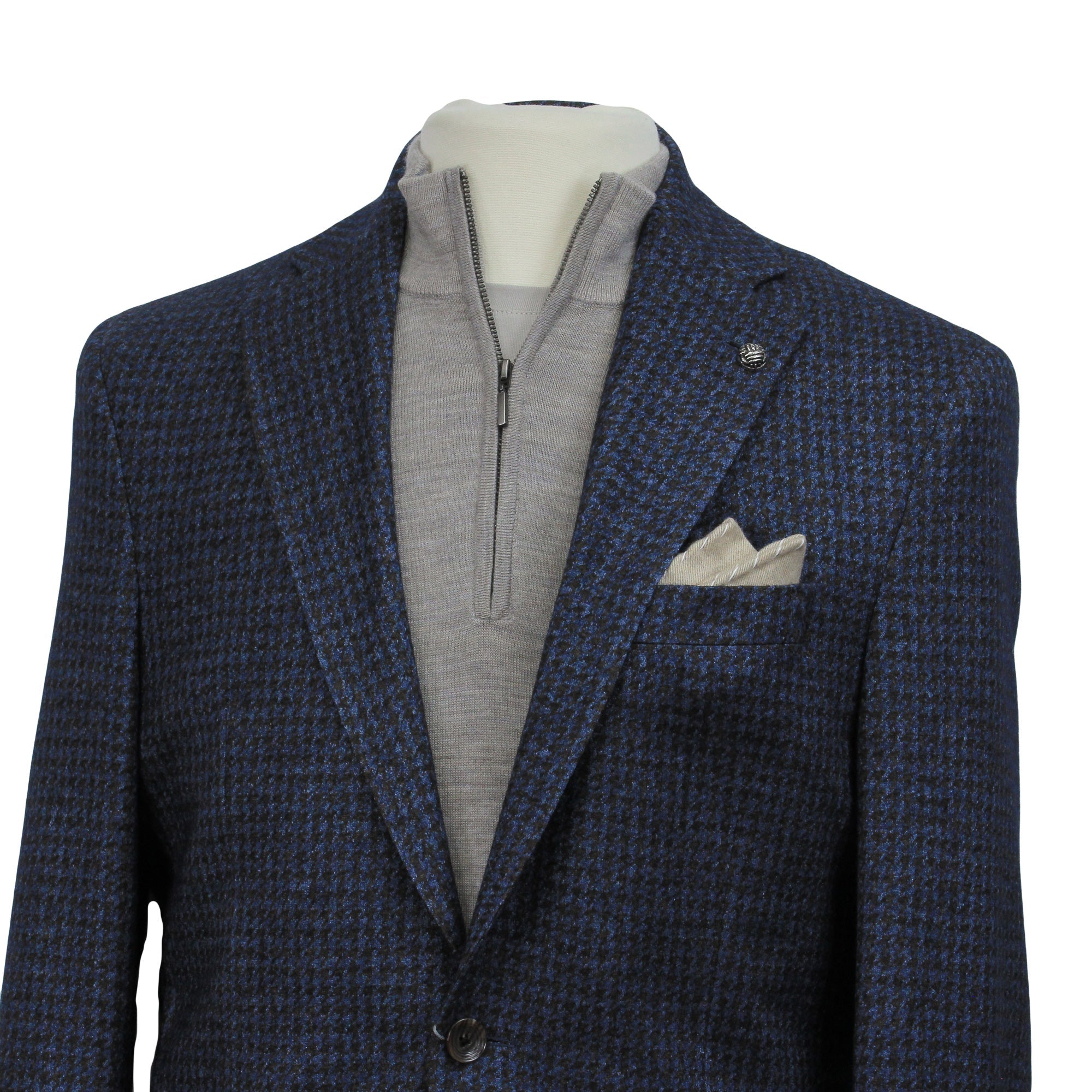 Blue/Brown Houndstooth Silk-Cashmere Hartford Contemporary Sport Jacket - Jack Victor - Boutique Jacques Last Call