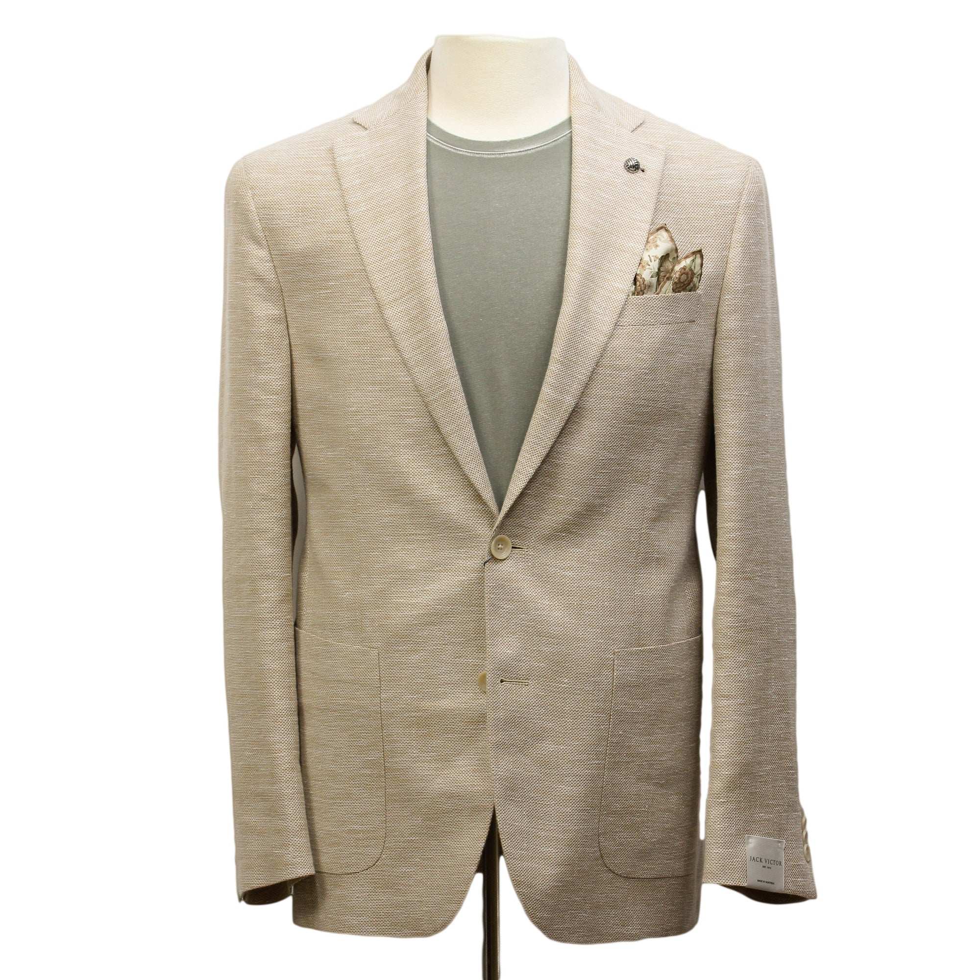 Sand Honeycomb Hampton Contemporary Fit Wool-Linen Sport Jacket - Jack Victor - Boutique Jacques Last Call