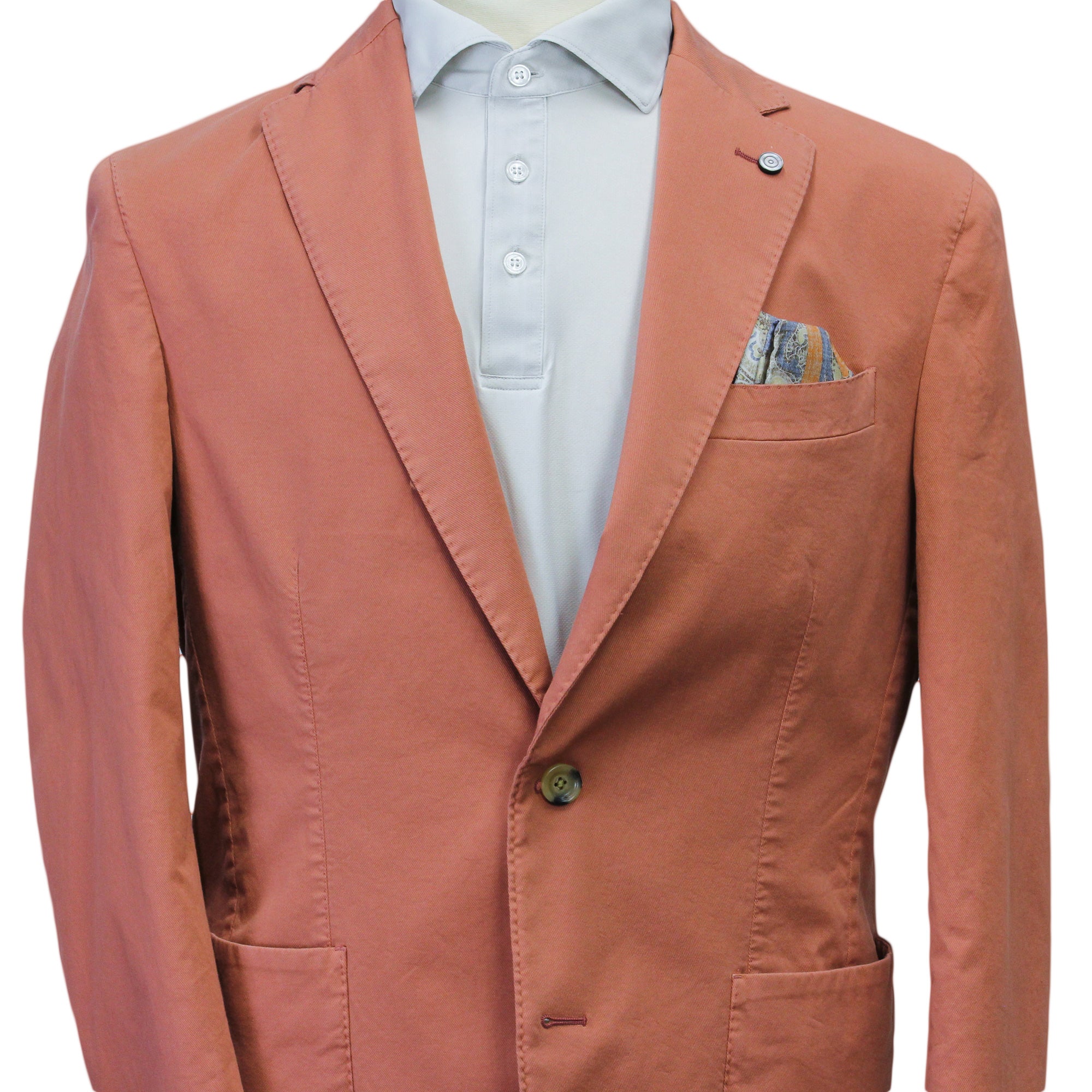 Coral Orange Eames Modern Fit Unconstructed Cotton Stretch Jacket - Jack Victor - Boutique Jacques Last Call