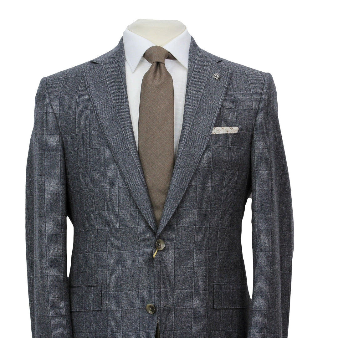 Gray Plaid Milled Reda Wool Essence Modern Fit Suit