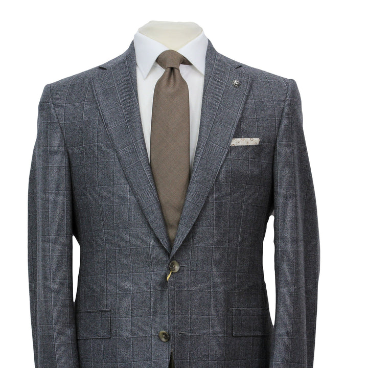 Gray Plaid Milled Reda Wool Essence Modern Fit Suit