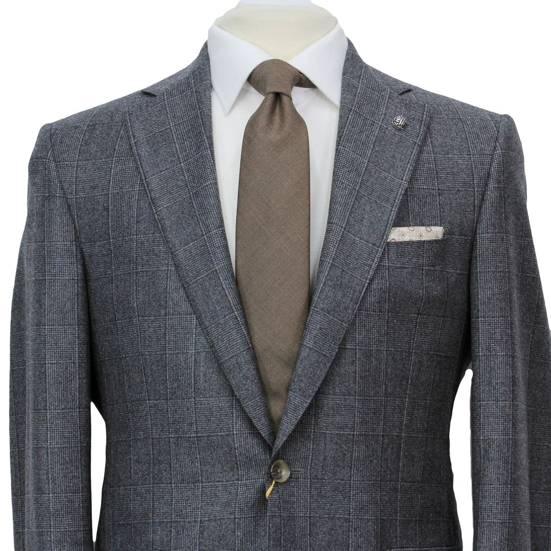 Gray Plaid Milled Reda Wool Essence Modern Fit Suit