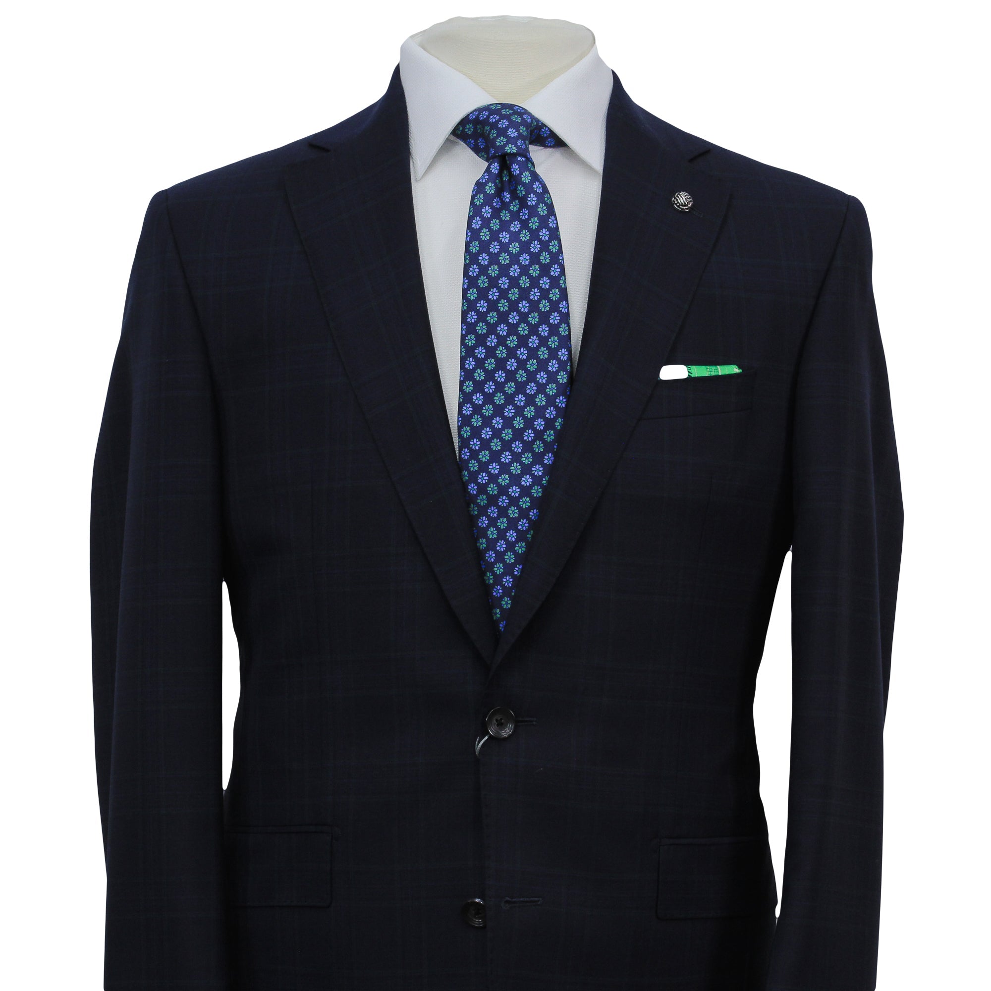 Navy Glen Check Vitale Barberis Wool Essence Modern Fit Suit - Jack Victor 1913