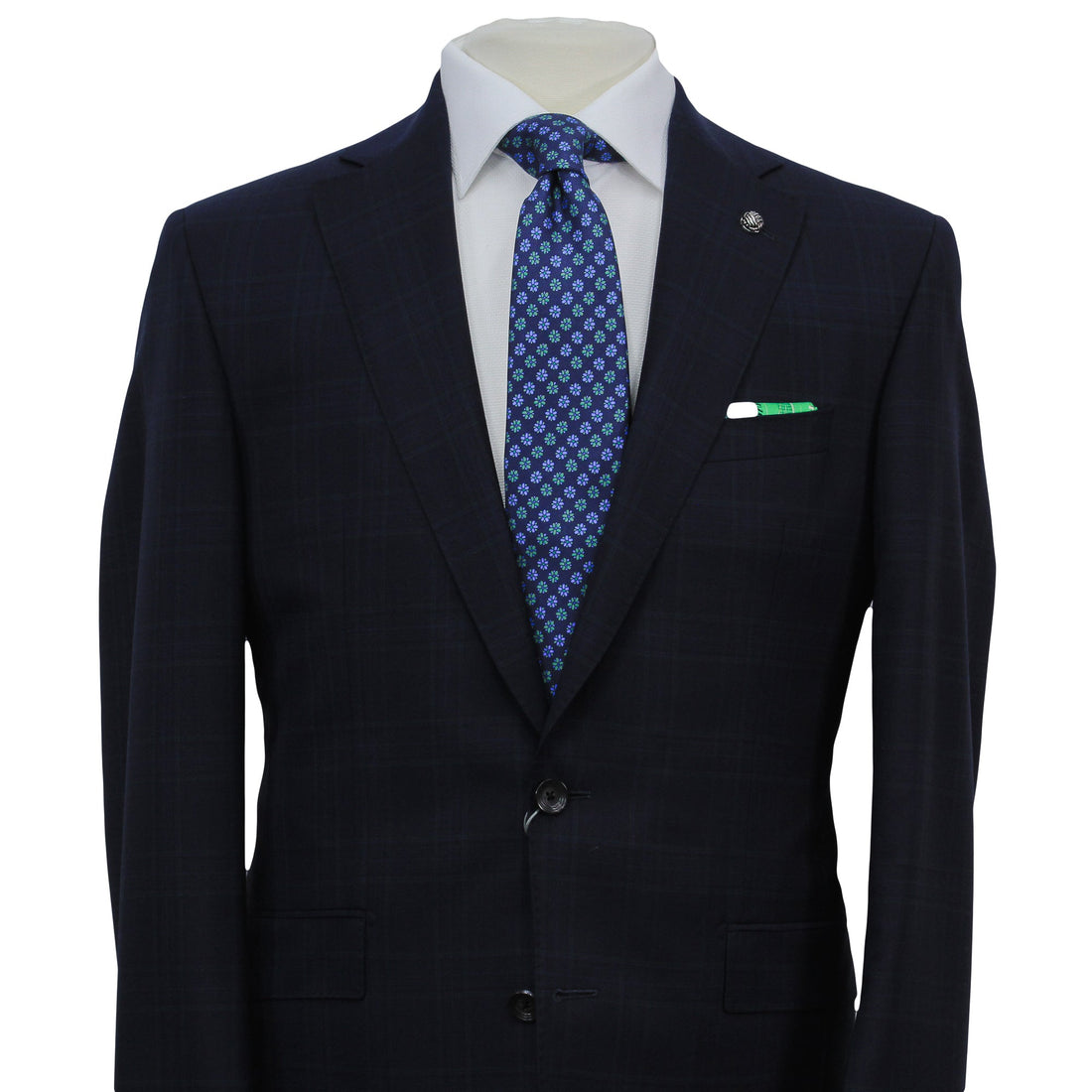 Navy Glen Check Vitale Barberis Wool Essence Modern Fit Suit - Jack Victor 1913