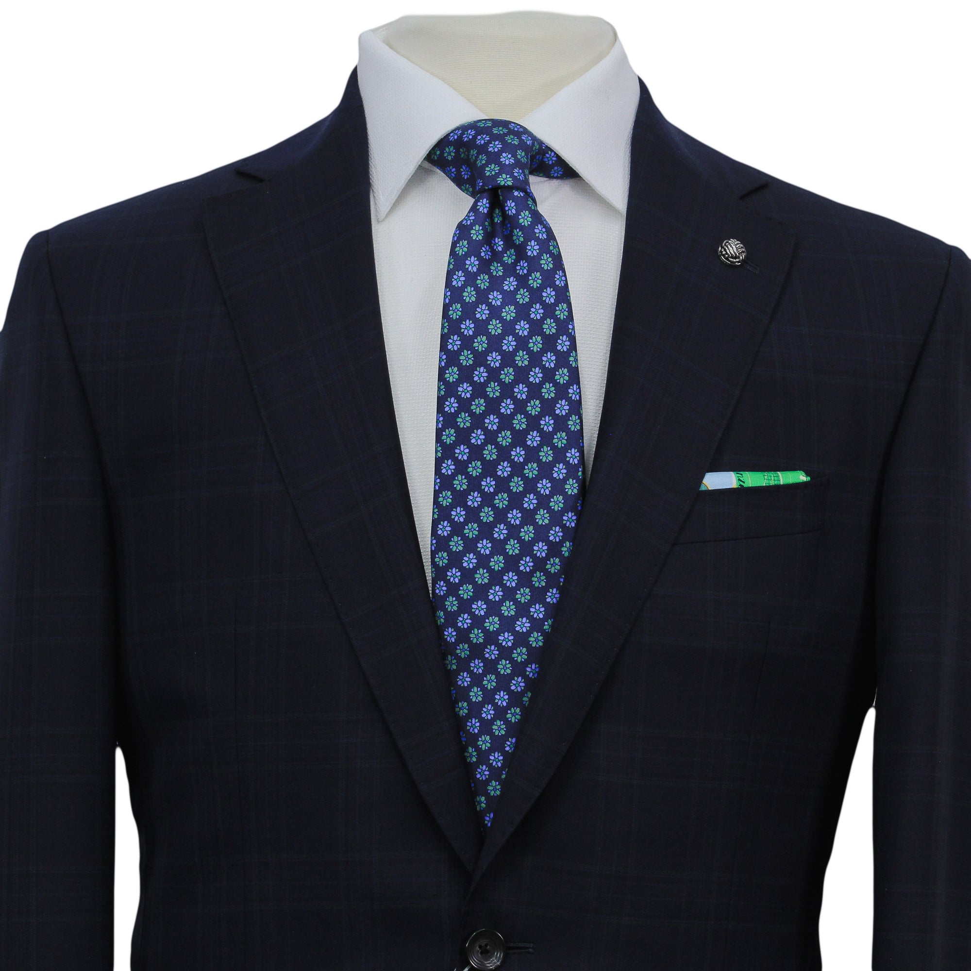Navy Glen Check Vitale Barberis Wool Essence Modern Fit Suit - Jack Victor 1913