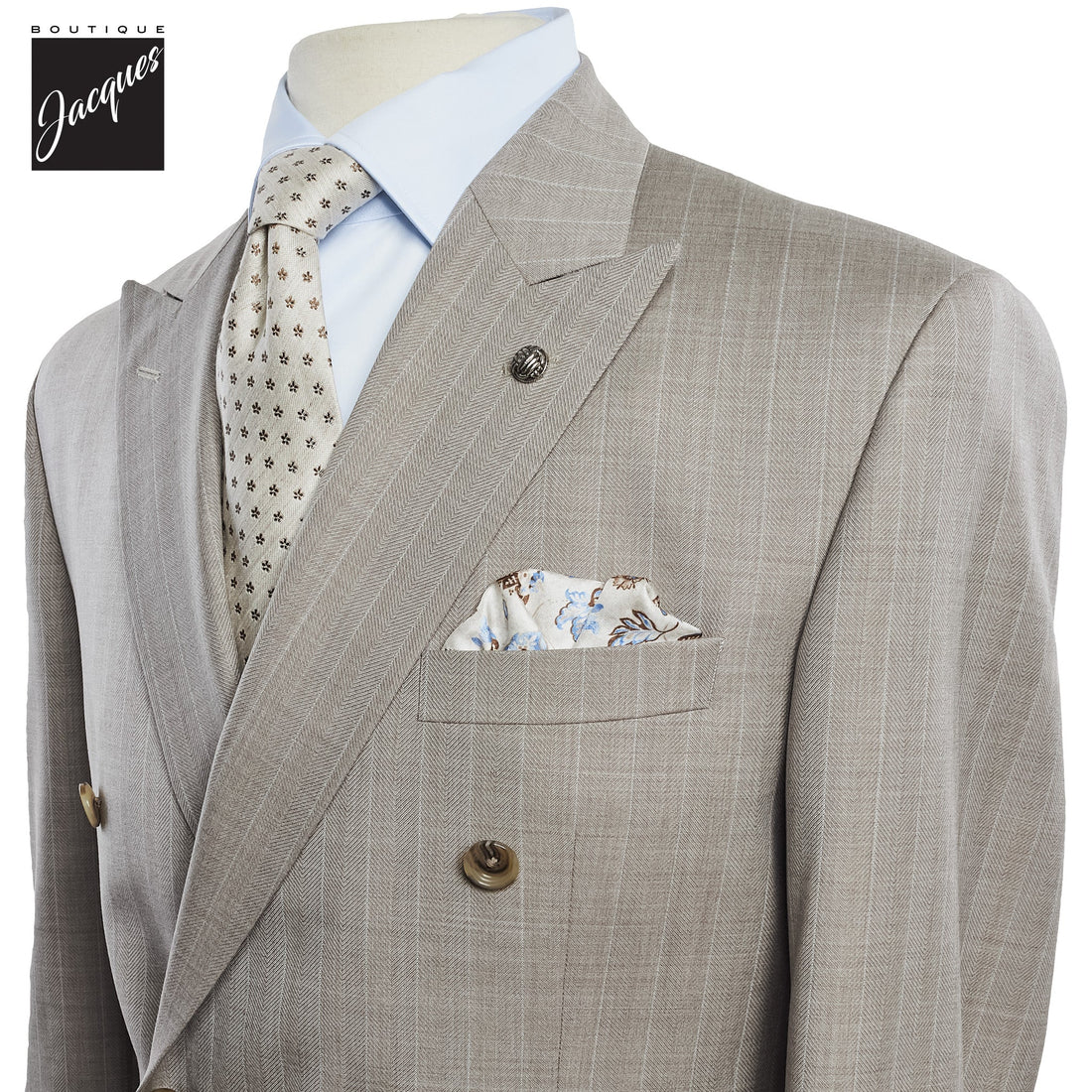 Sand Striped Double Breasted Ernest Modern Fit Wool Suit - Jack Victor
