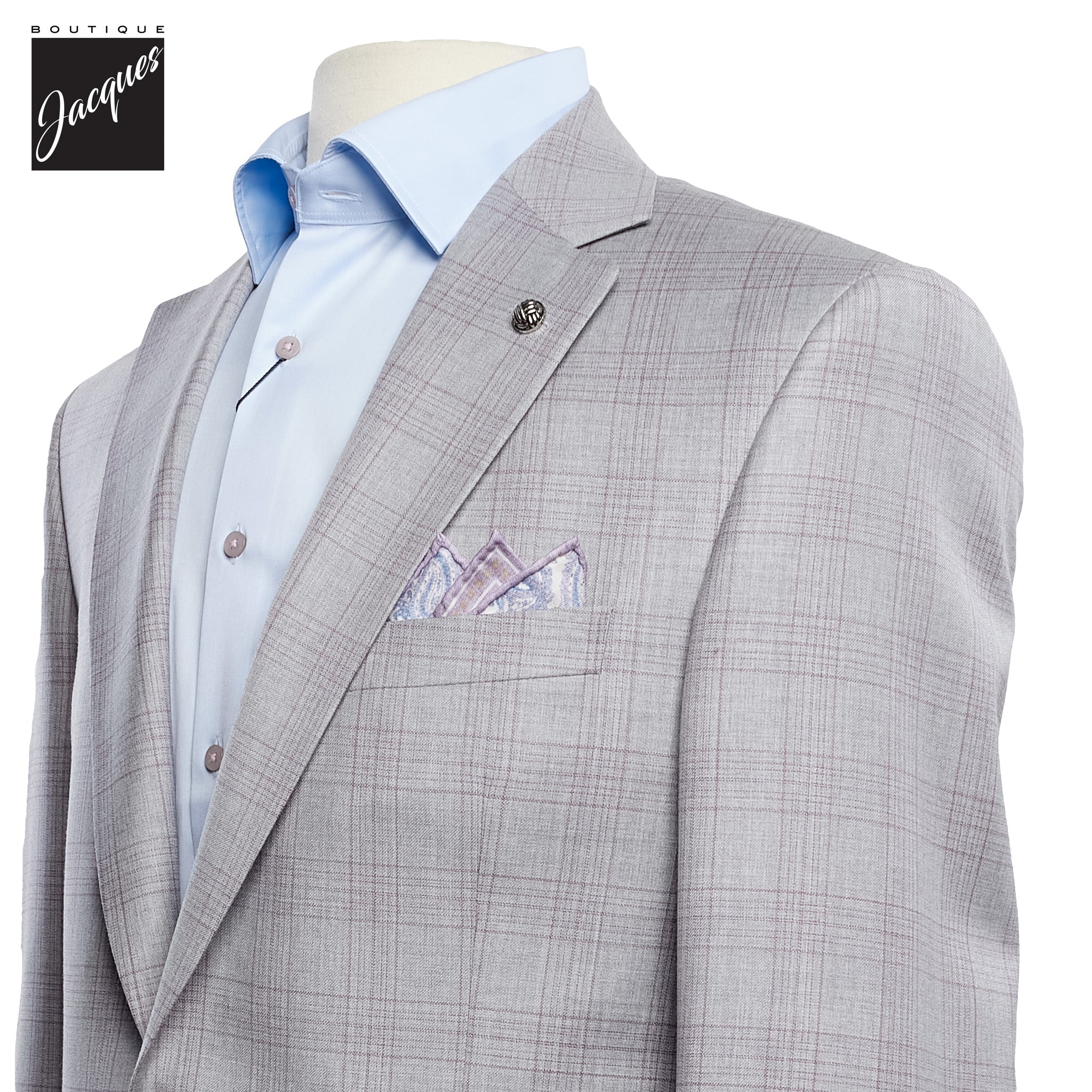 Light Gray with Lavender Check Esprit Modern Fit Wool Suit - Jack Victor