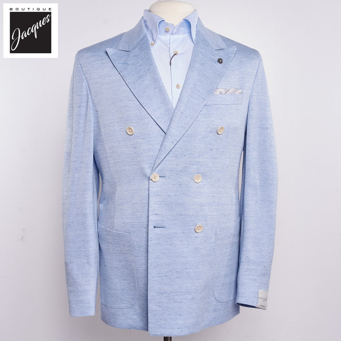 Light Blue Hill Contemporary Fit Double-Breasted Knit Sport Jacket - Jack Victor