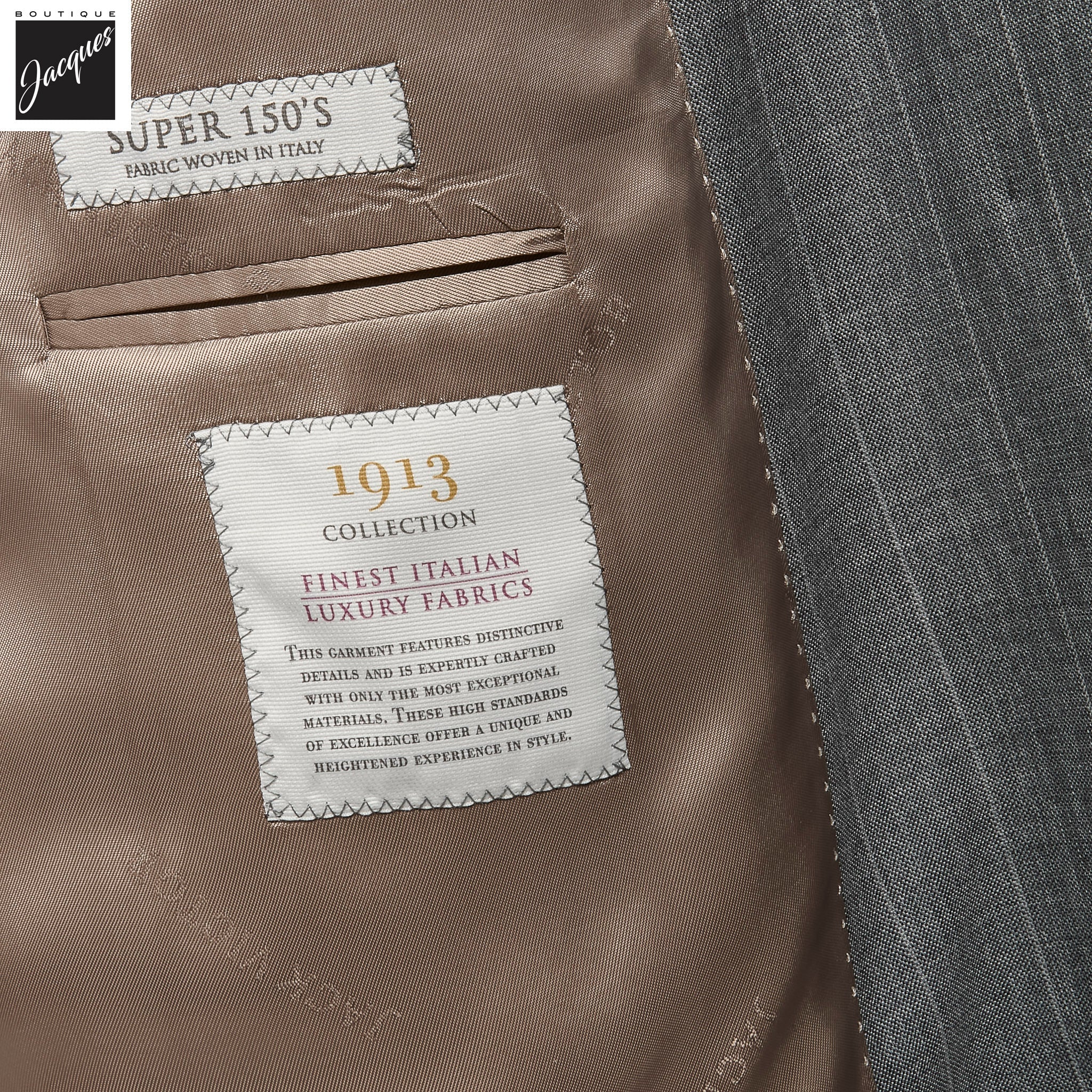 Gray Striped Double-Breasted Super 150s Wool Merlin Contemporary Fit Suit - Jack Victor 1913 - Boutique Jacques International