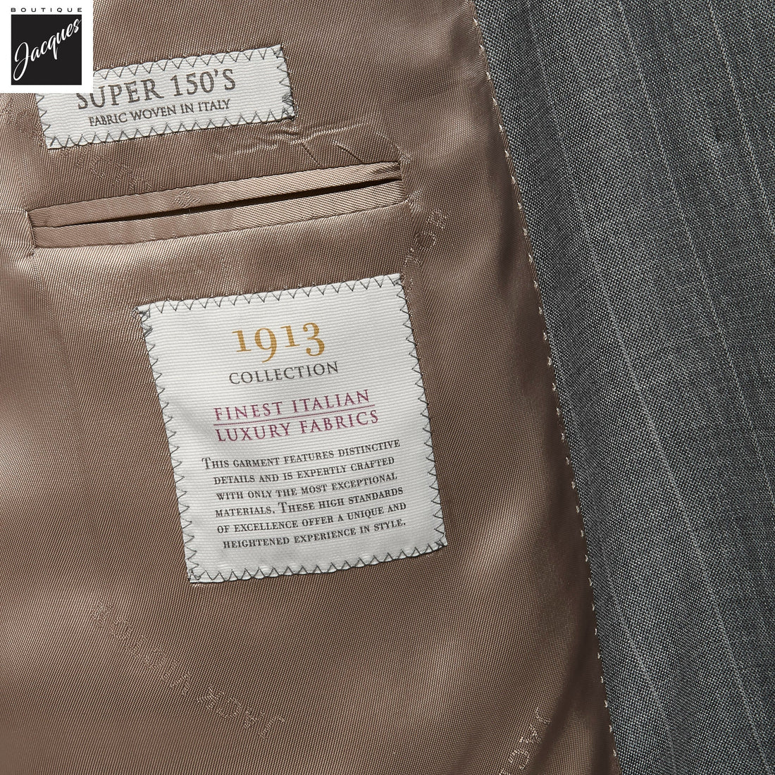 Gray Striped Double-Breasted Super 150s Wool Merlin Contemporary Fit Suit - Jack Victor 1913 - Boutique Jacques International