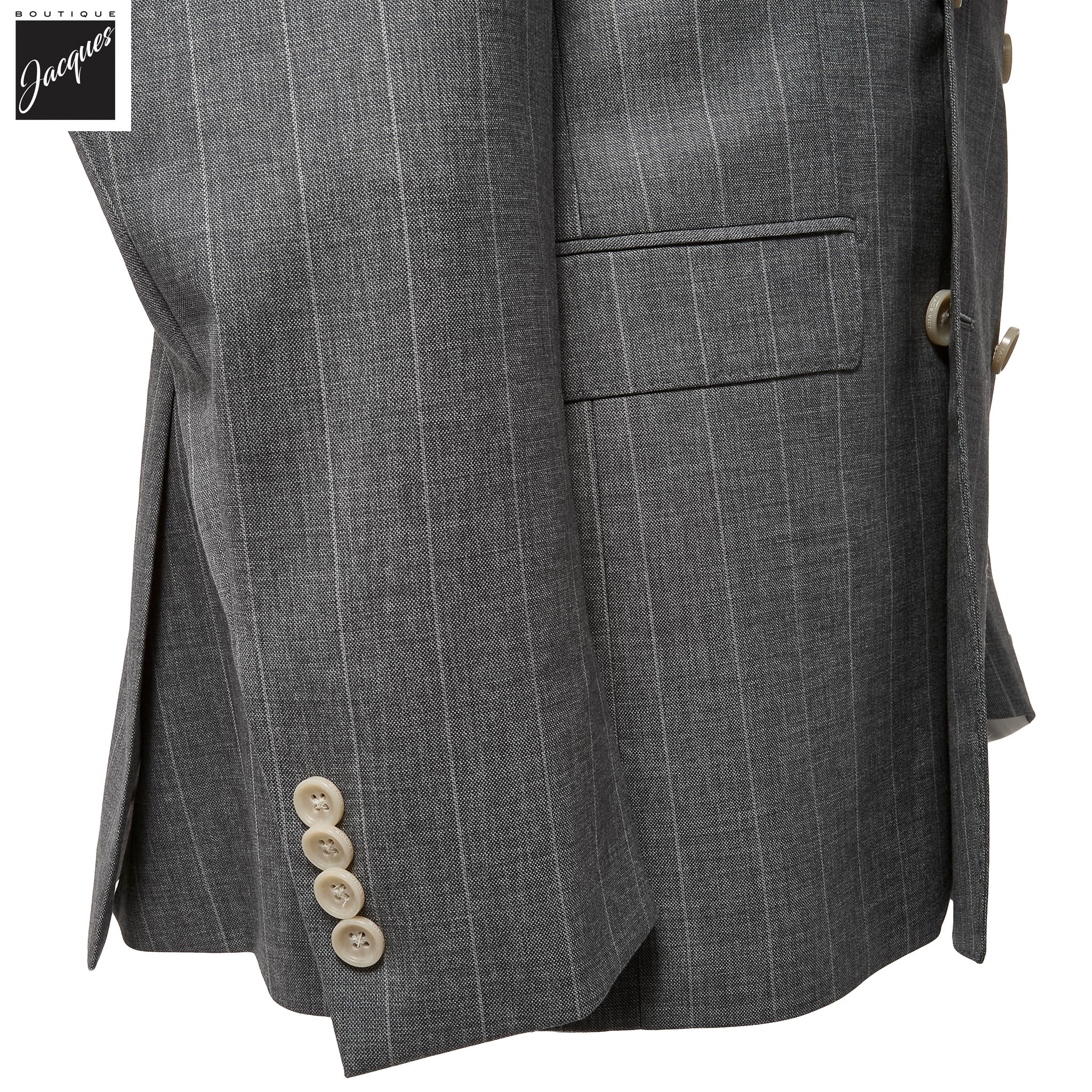 Gray Striped Double-Breasted Super 150s Wool Merlin Contemporary Fit Suit - Jack Victor 1913 - Boutique Jacques International