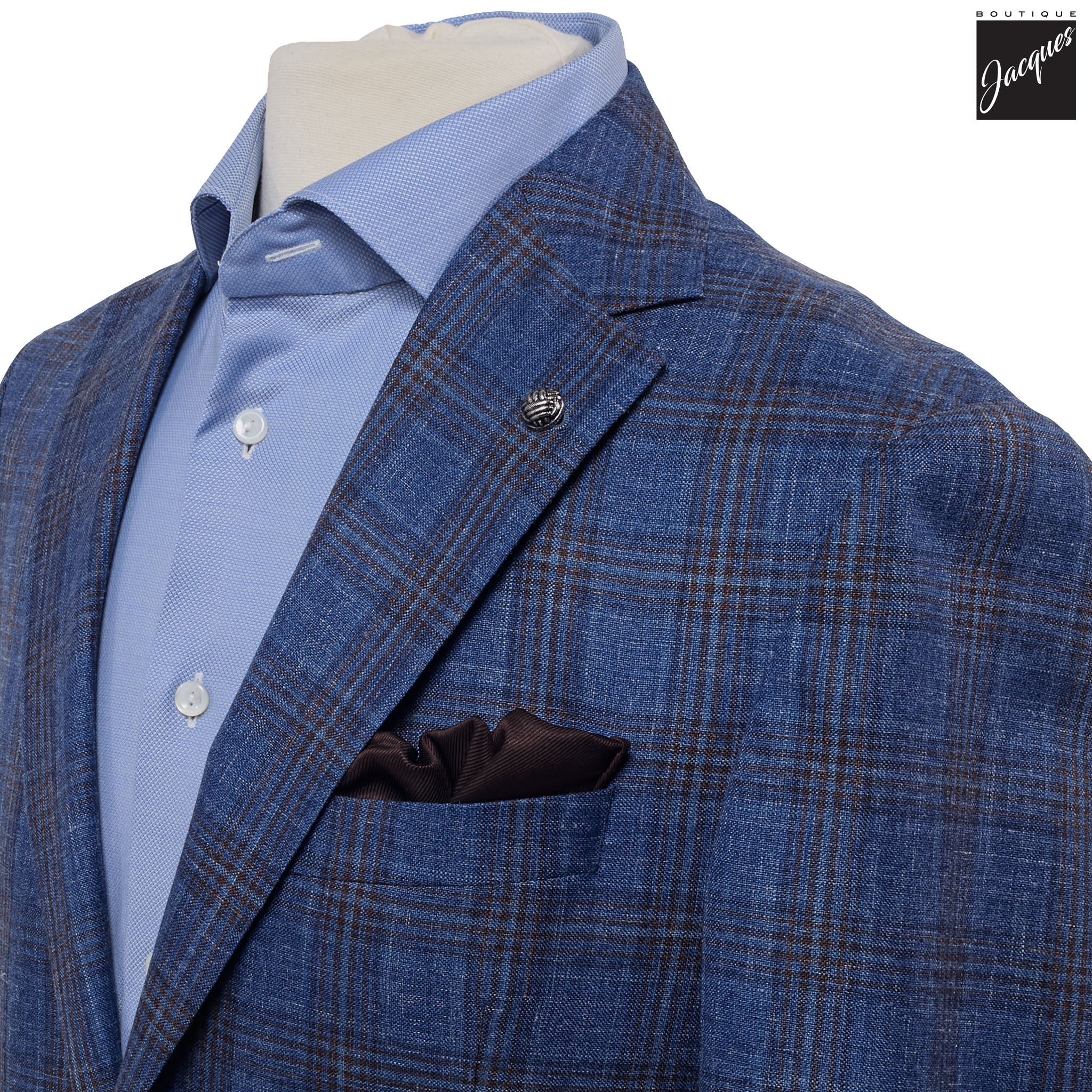 Blue Plaid Wool-Silk-Linen Midland Contemporary Fit Sport Jacket - Jack Victor