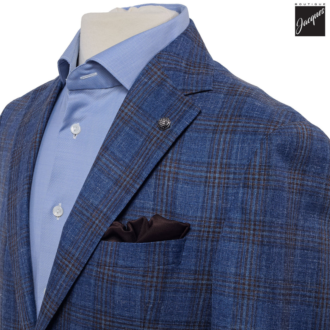 Blue Plaid Wool-Silk-Linen Midland Contemporary Fit Sport Jacket - Jack Victor