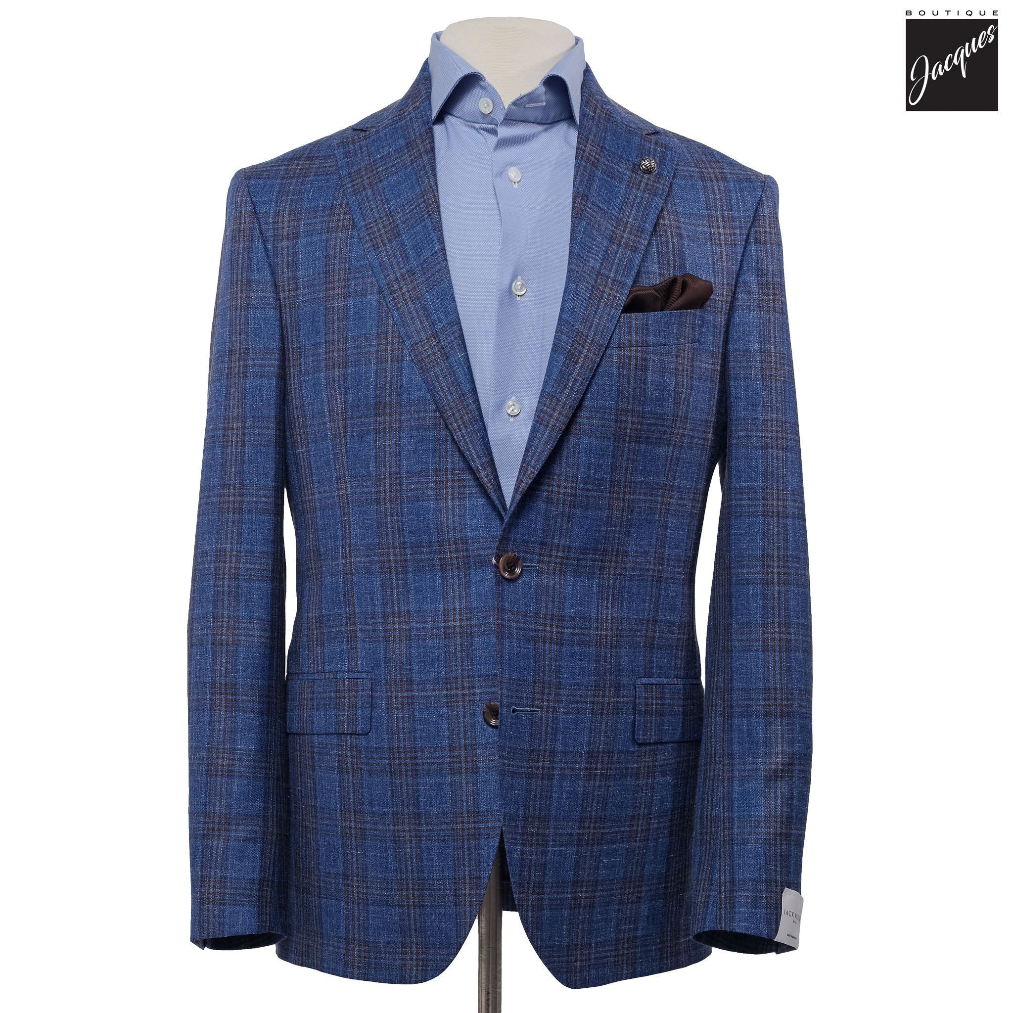 Blue Plaid Wool-Silk-Linen Midland Contemporary Fit Sport Jacket - Jack Victor