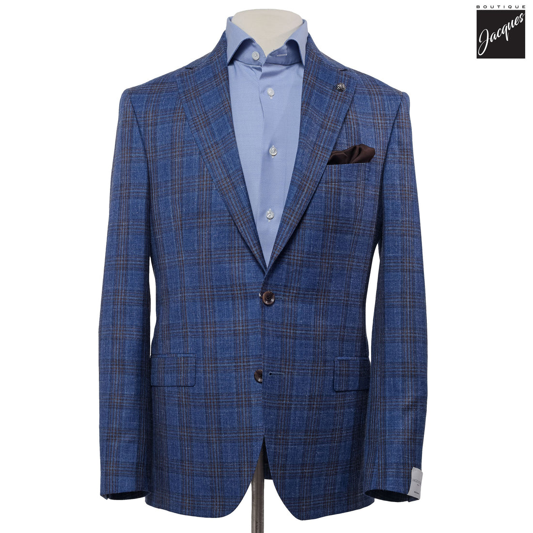 Blue Plaid Wool-Silk-Linen Midland Contemporary Fit Sport Jacket - Jack Victor