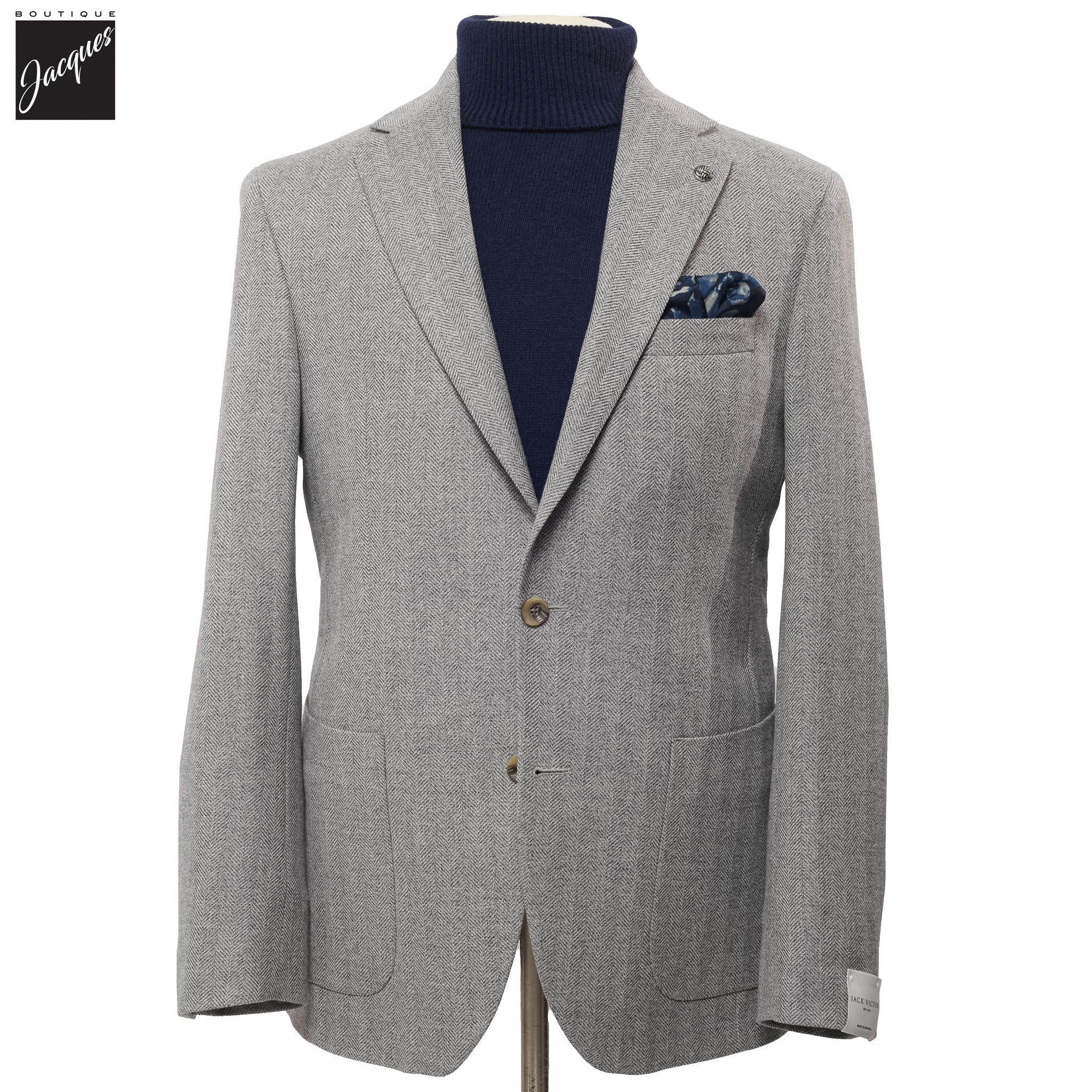 Gray Herringbone Morton Contemporary Fit Unconstructed Wool Blend Sport Jacket - Jack Victor