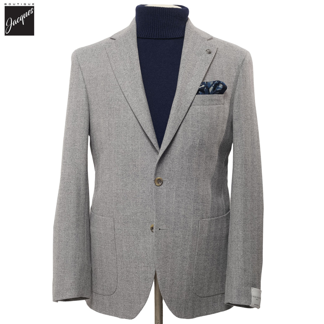 Gray Herringbone Morton Contemporary Fit Unconstructed Wool Blend Sport Jacket - Jack Victor