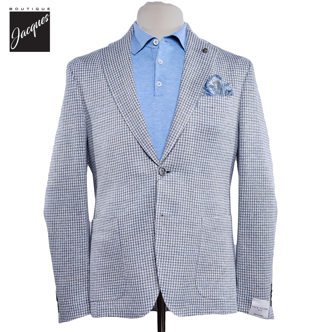 Light Blue Houndstooth Linen-Knit Queens Contemporary Fit Sport Jacket - Jack Victor