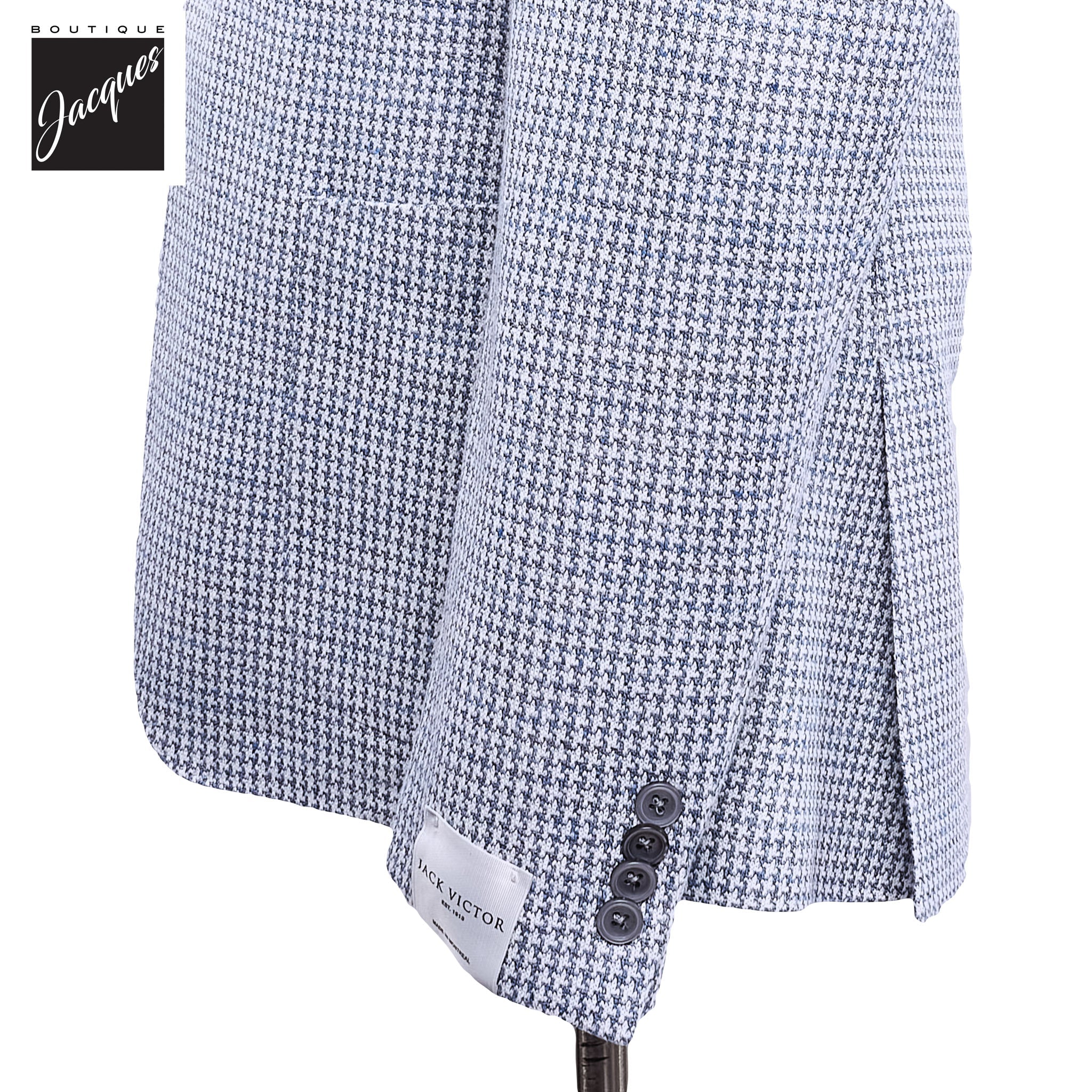 Light Blue Houndstooth Linen-Knit Queens Contemporary Fit Sport Jacket - Jack Victor