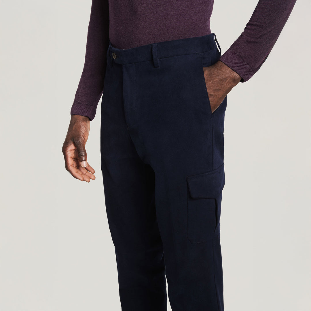 Blue Jona Brushed Cotton Modern Fit Cargo Chino Pants - Jack Victor - Boutique Jacques Last Call