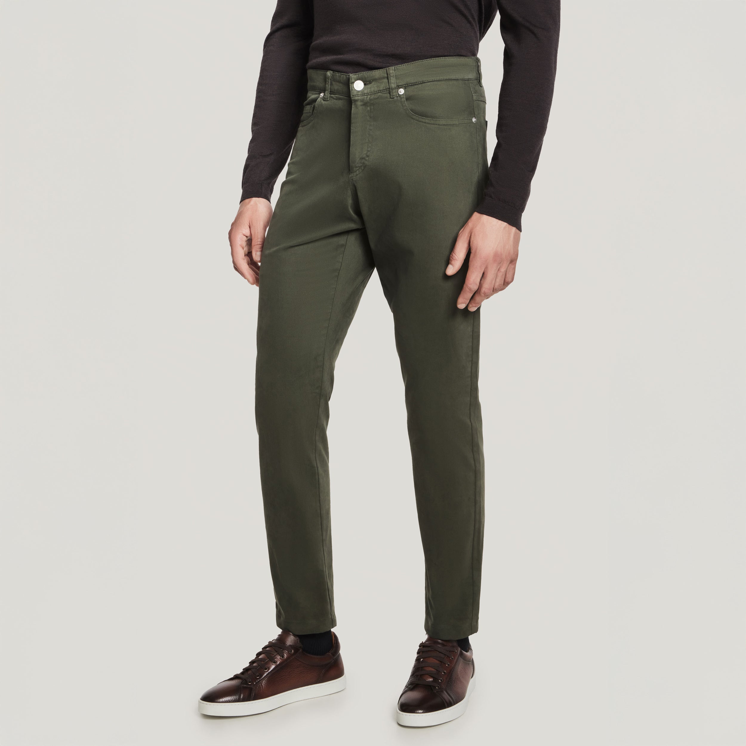 Green Jackie Brushed Cotton Modern Fit Five Pocket Pants - Jack Victor - Boutique Jacques Last Call