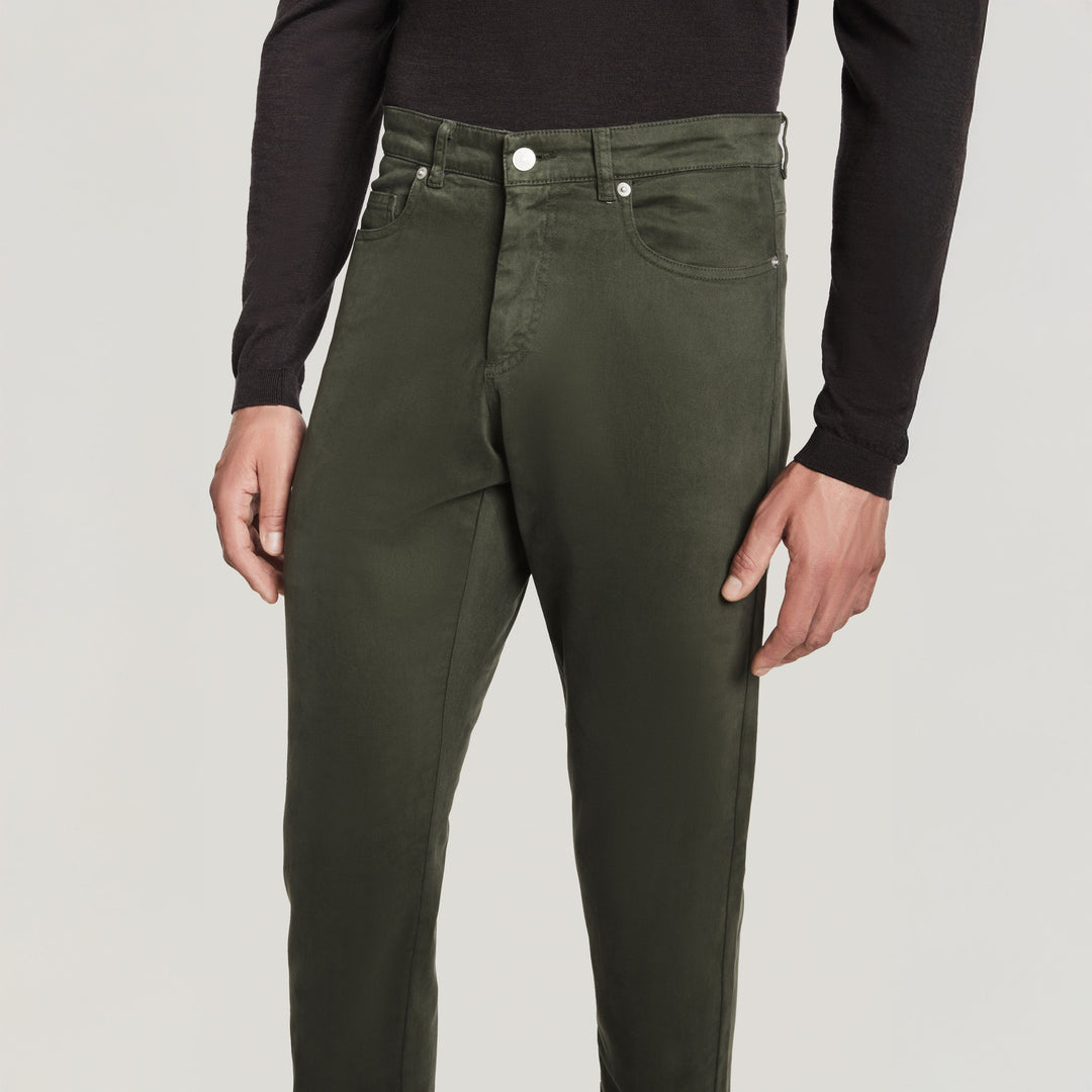 Green Jackie Brushed Cotton Modern Fit Five Pocket Pants - Jack Victor