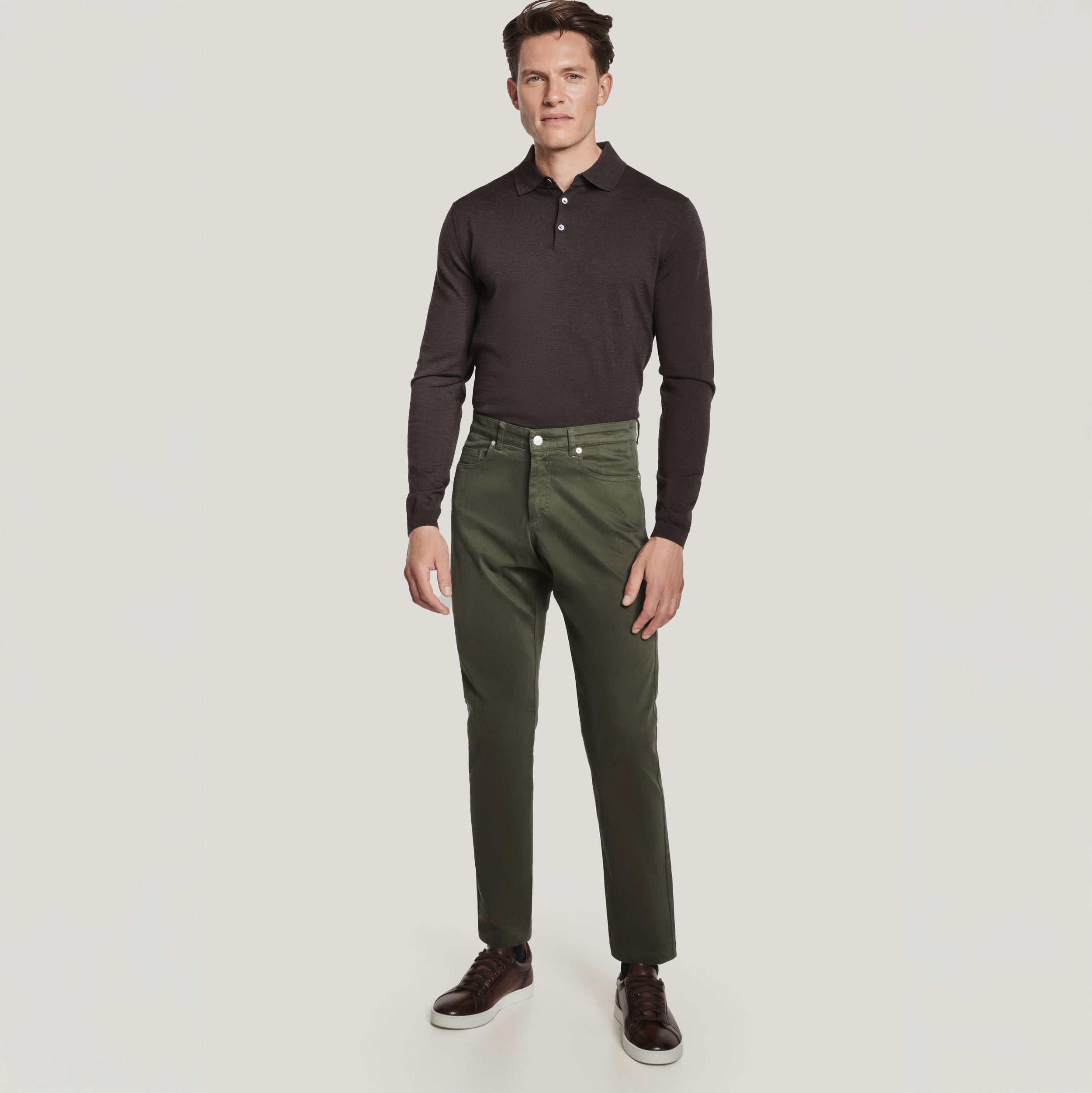 Green Jackie Brushed Cotton Modern Fit Five Pocket Pants - Jack Victor - Boutique Jacques Last Call