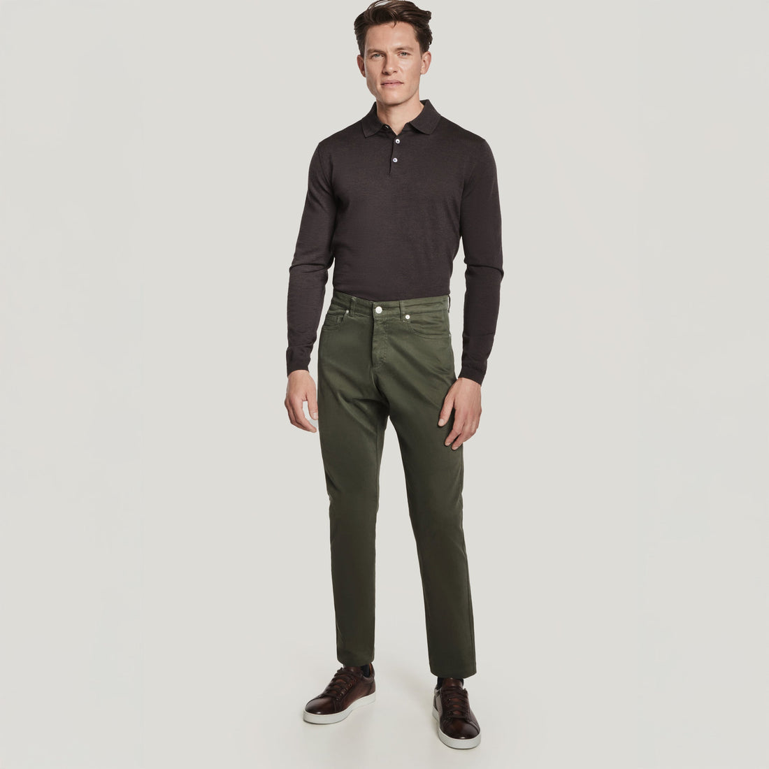 Green Jackie Brushed Cotton Modern Fit Five Pocket Pants - Jack Victor - Boutique Jacques Last Call