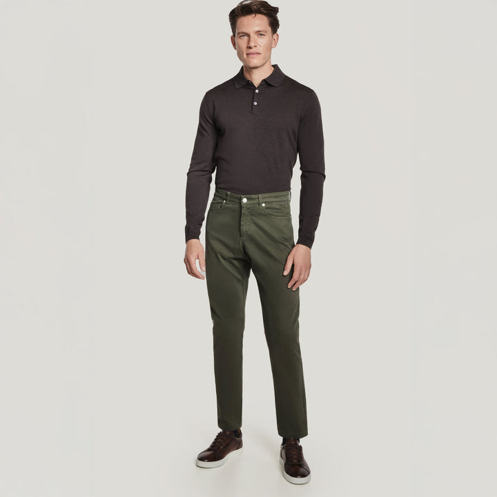 Green Jackie Brushed Cotton Modern Fit Five Pocket Pants - Jack Victor