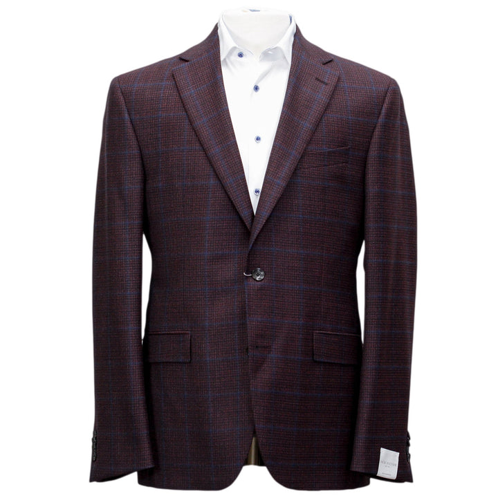 Burgundy with Blue Check Essence Modern Fit Sport Coat - Boutique Jacques Last Call